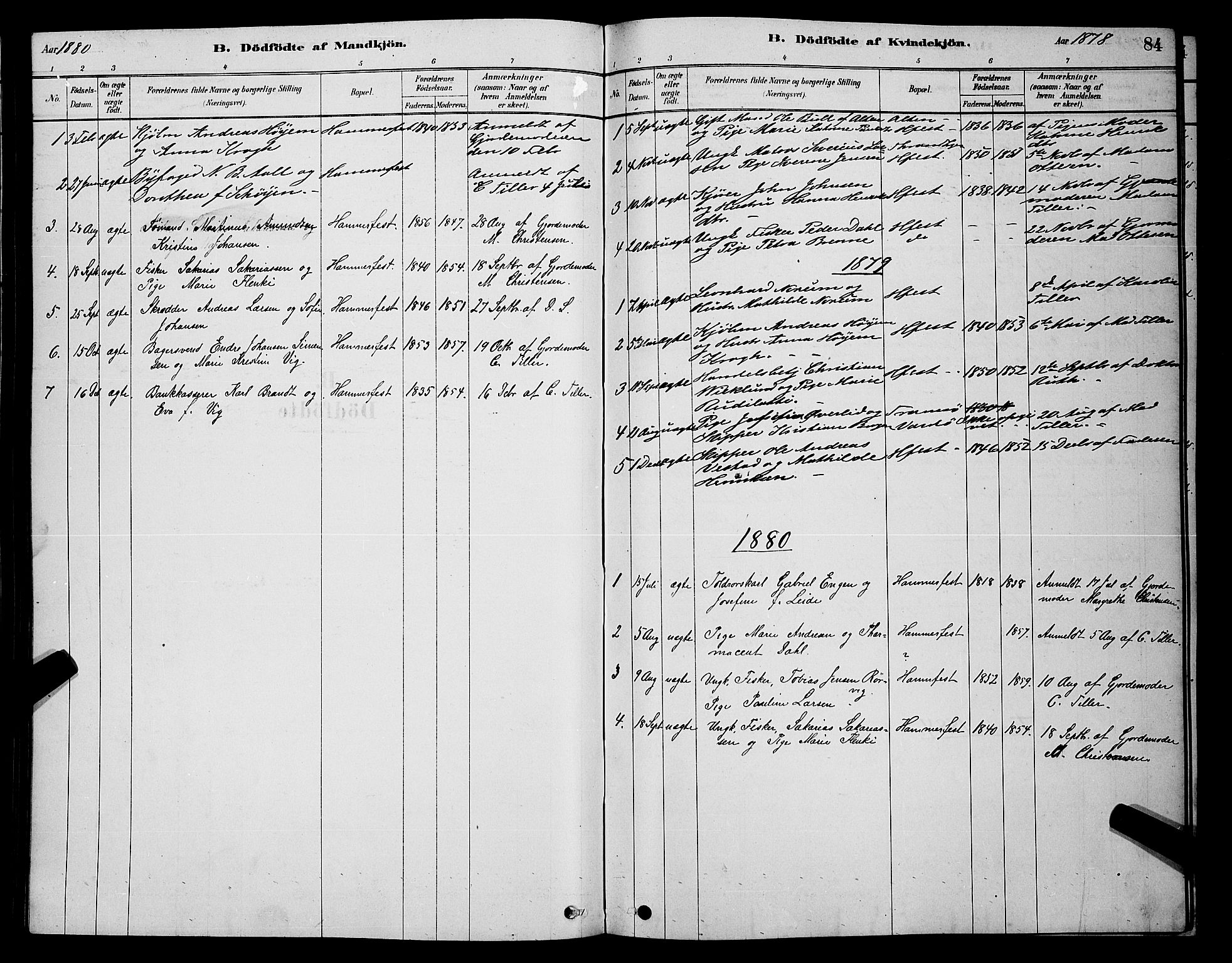 Hammerfest sokneprestkontor, SATØ/S-1347/H/Hb/L0006.klokk: Parish register (copy) no. 6, 1876-1884, p. 84