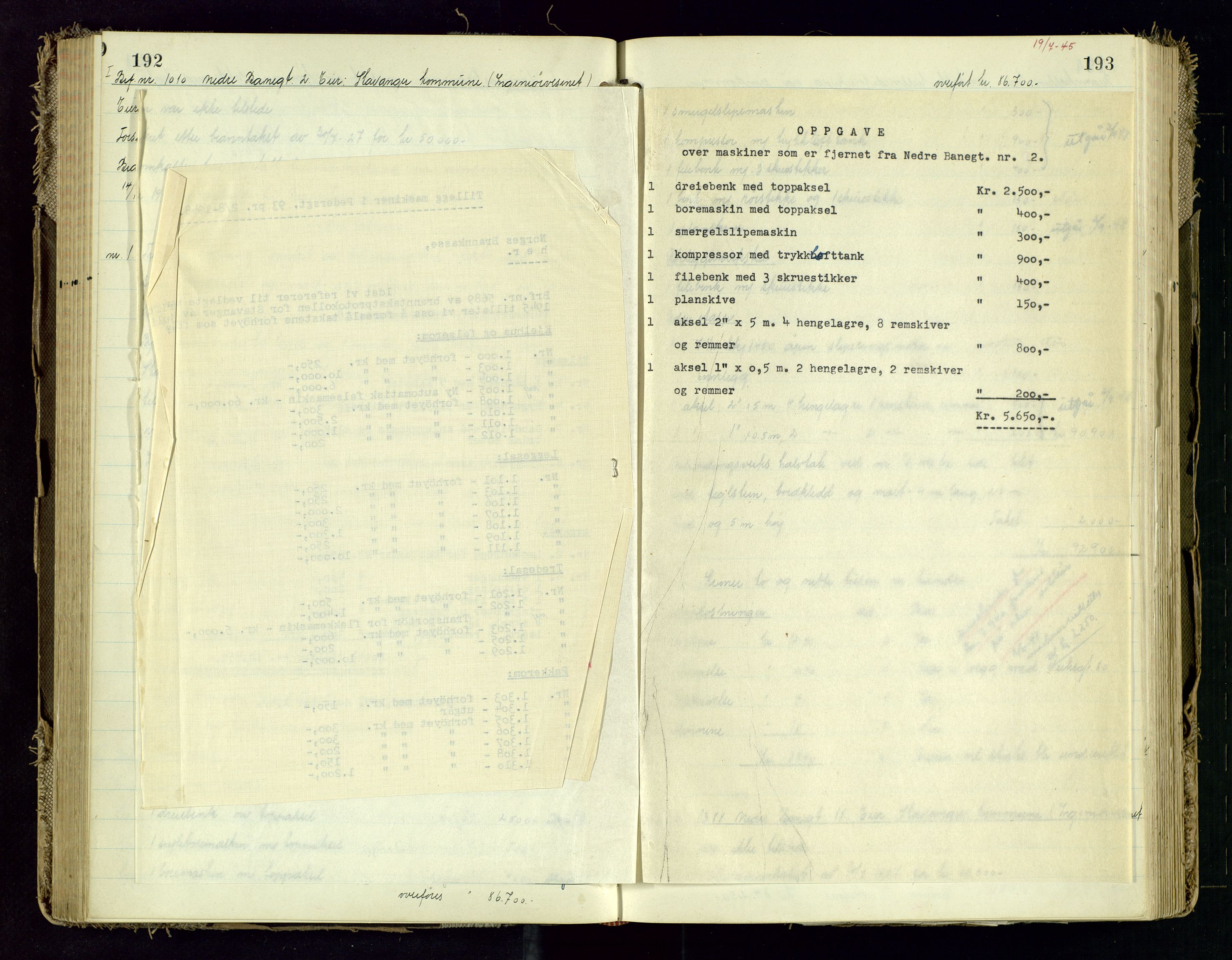 Norges Brannkasse Stavanger, AV/SAST-A-102143/F/Fd/L0031: Branntaksprotokoll nr. 42, 1945-1946, p. 192-193