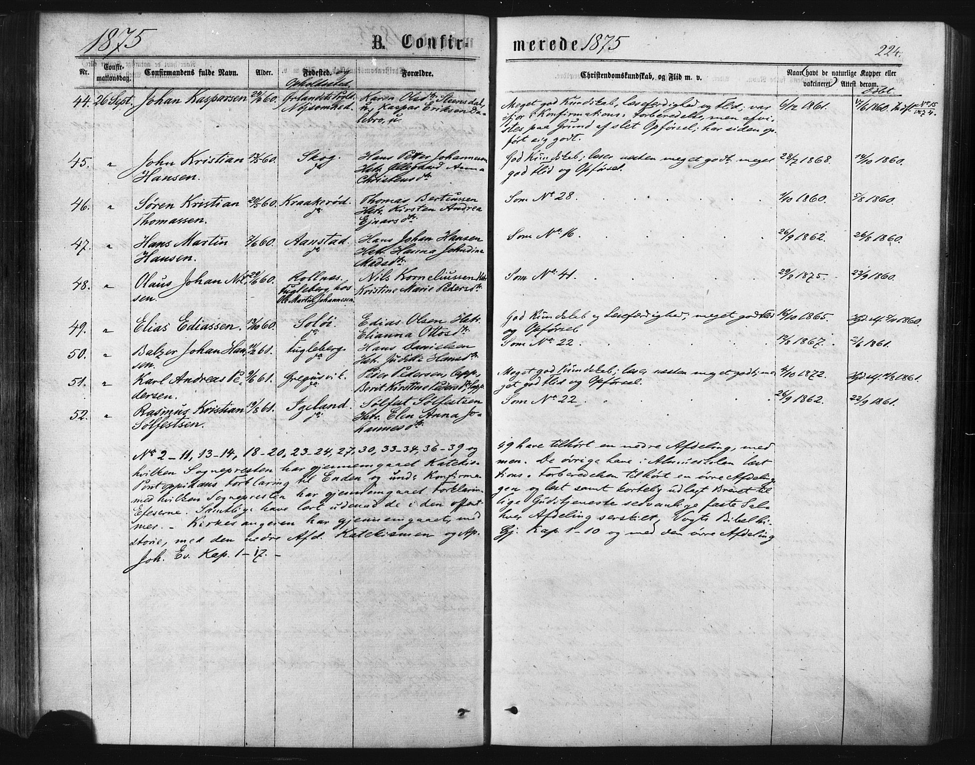 Ibestad sokneprestembete, SATØ/S-0077/H/Ha/Haa/L0010kirke: Parish register (official) no. 10, 1869-1879, p. 224