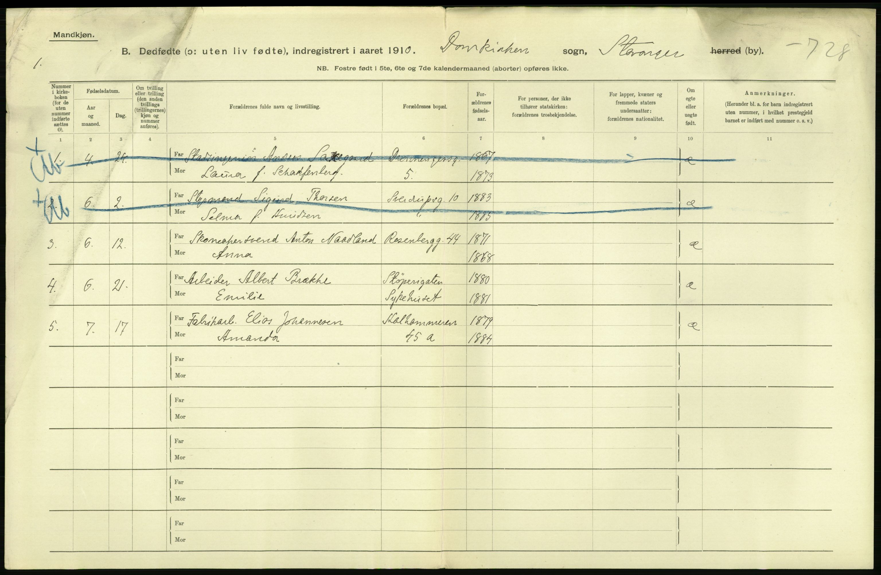 Statistisk sentralbyrå, Sosiodemografiske emner, Befolkning, RA/S-2228/D/Df/Dfa/Dfah/L0024: Stavanger amt: Døde, dødfødte. Bygder og byer., 1910, p. 512