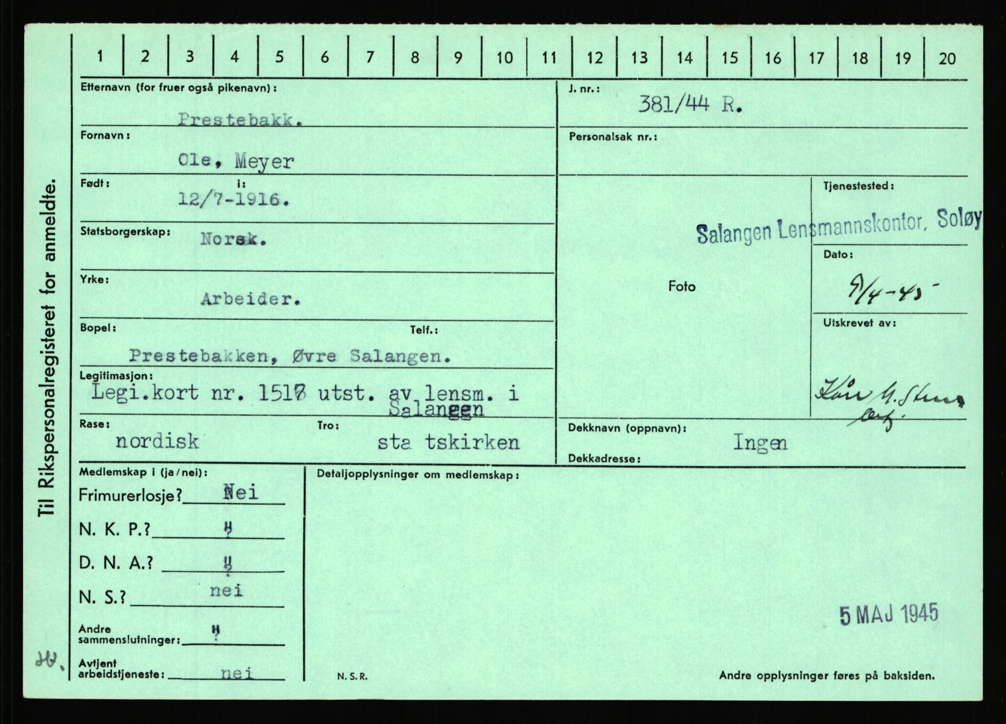 Statspolitiet - Hovedkontoret / Osloavdelingen, AV/RA-S-1329/C/Ca/L0012: Oanæs - Quistgaard	, 1943-1945, p. 4785