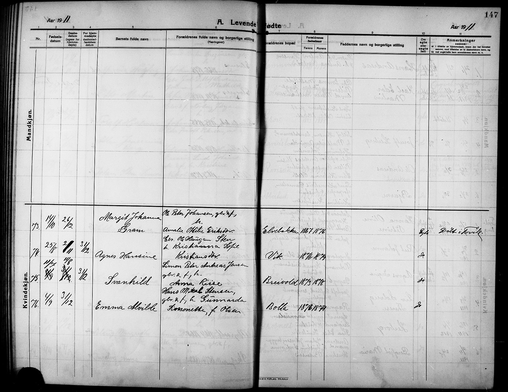 Ibestad sokneprestembete, SATØ/S-0077/H/Ha/Hab/L0009klokker: Parish register (copy) no. 9, 1902-1914, p. 147