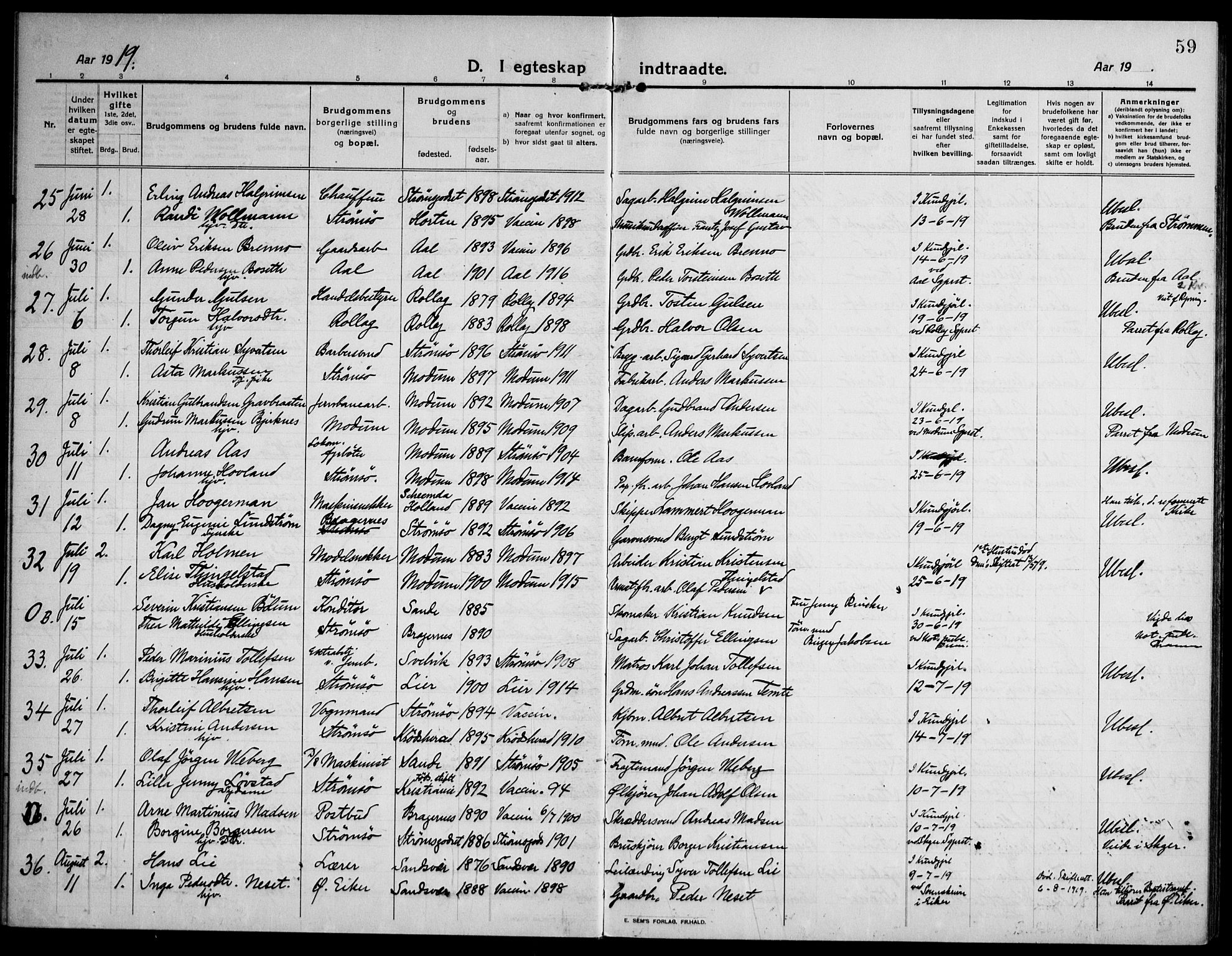 Strømsø kirkebøker, AV/SAKO-A-246/F/Fa/L0027: Parish register (official) no. I 28, 1912-1931, p. 59