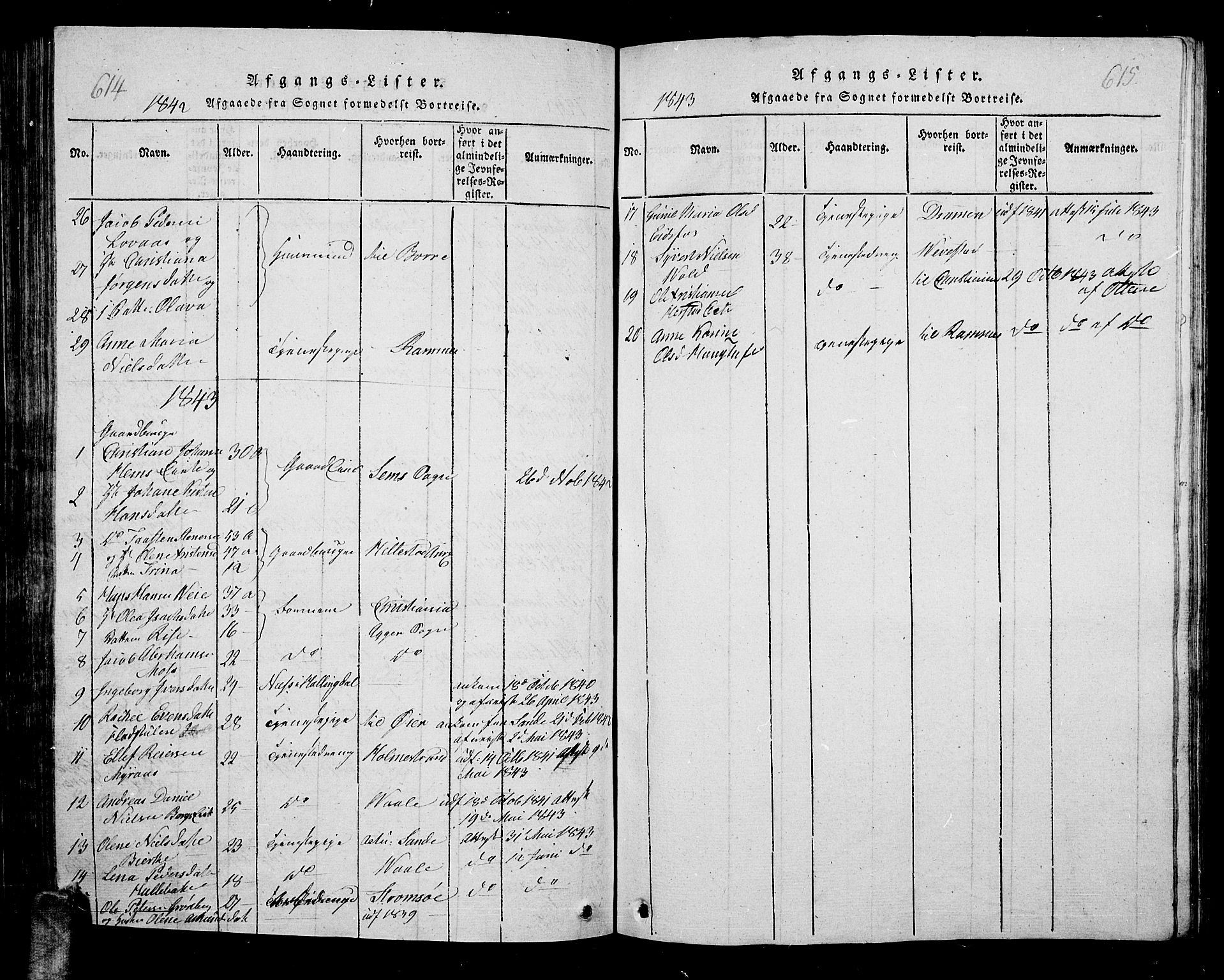 Hof kirkebøker, AV/SAKO-A-64/G/Ga/L0001: Parish register (copy) no. I 1, 1814-1844, p. 614-615