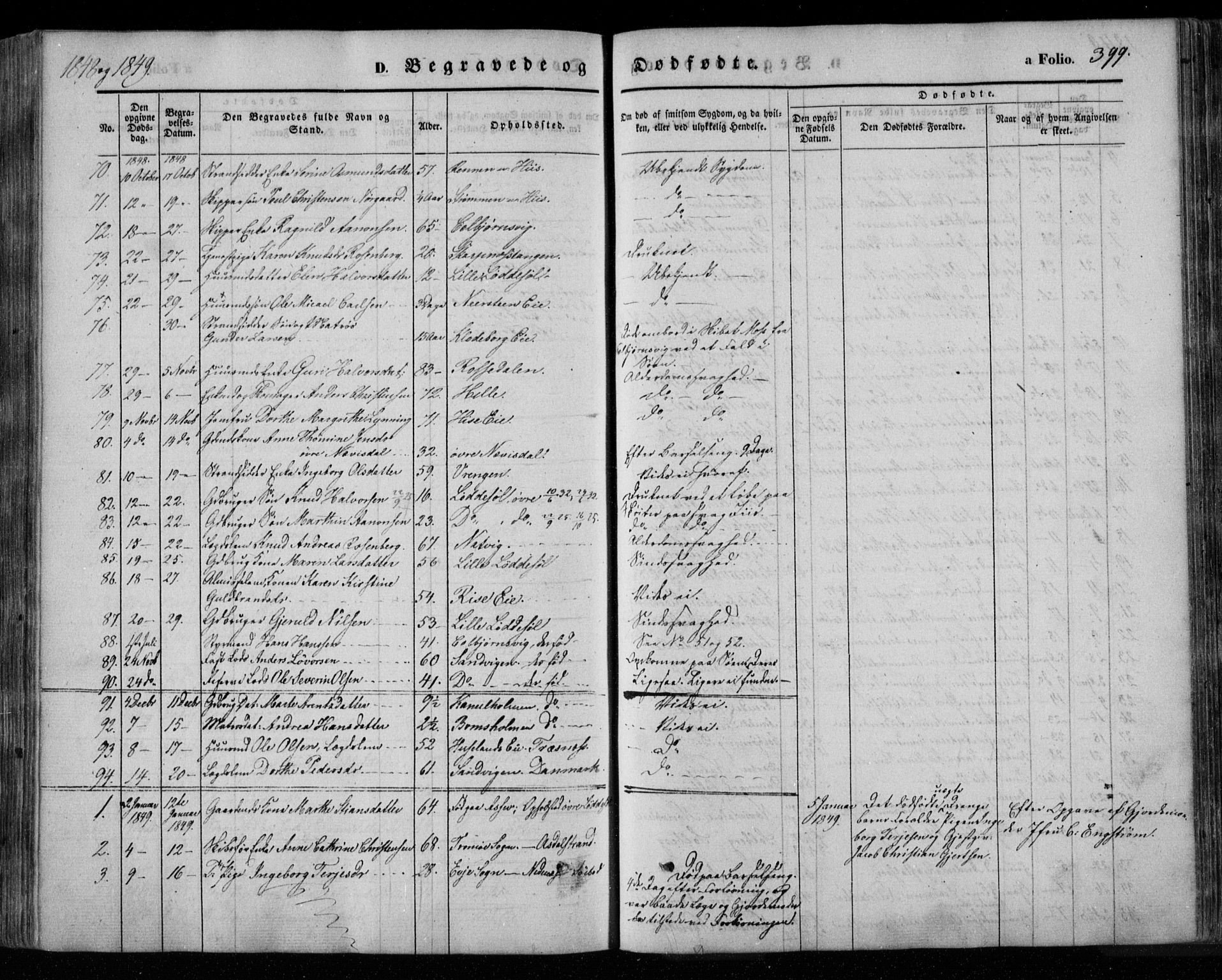 Øyestad sokneprestkontor, SAK/1111-0049/F/Fa/L0014: Parish register (official) no. A 14, 1843-1856, p. 399