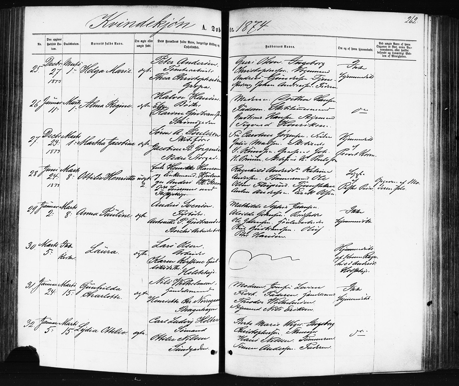 Bragernes kirkebøker, AV/SAKO-A-6/F/Fb/L0004: Parish register (official) no. II 4, 1869-1875, p. 262