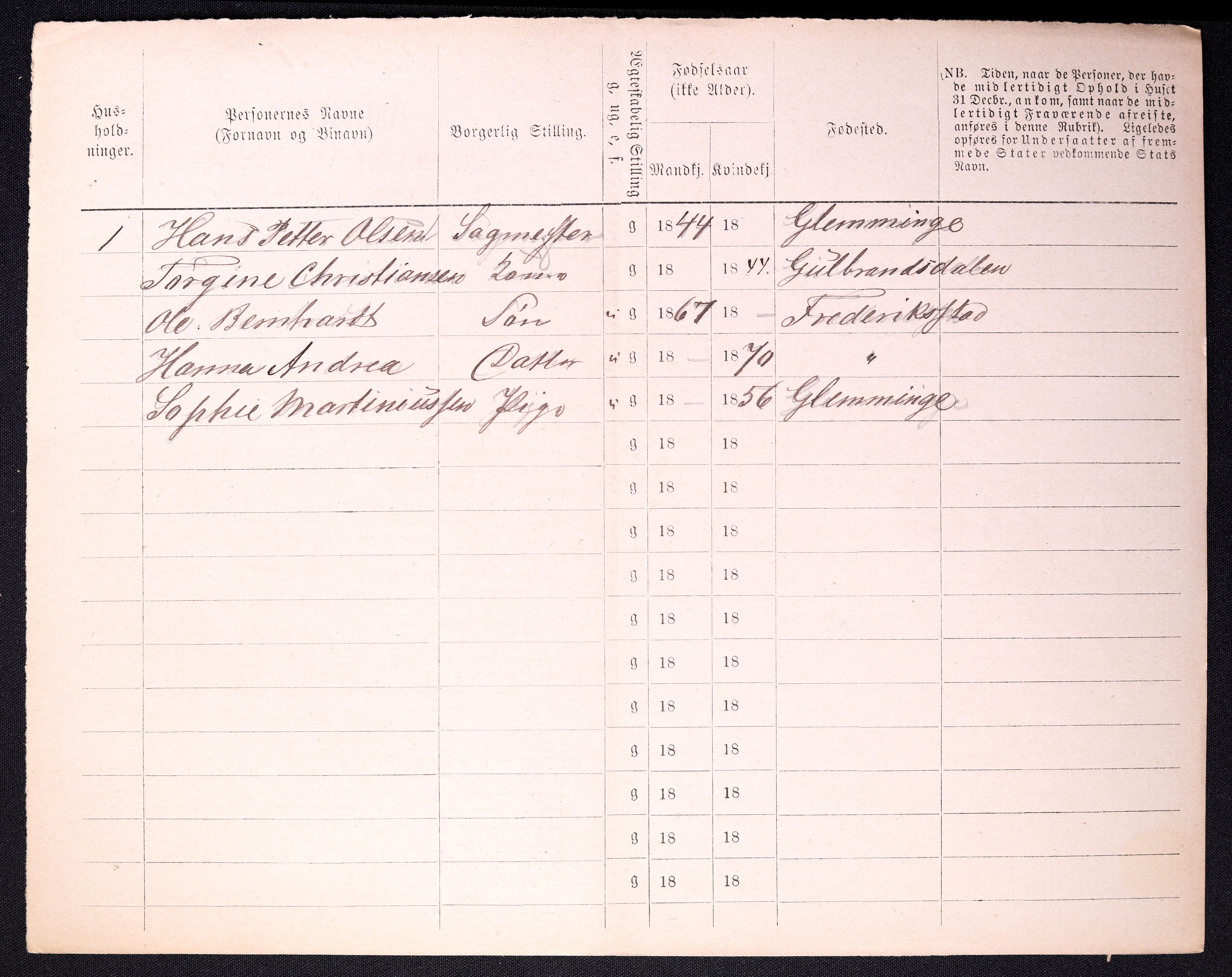 RA, 1870 census for 0103 Fredrikstad, 1870, p. 1304