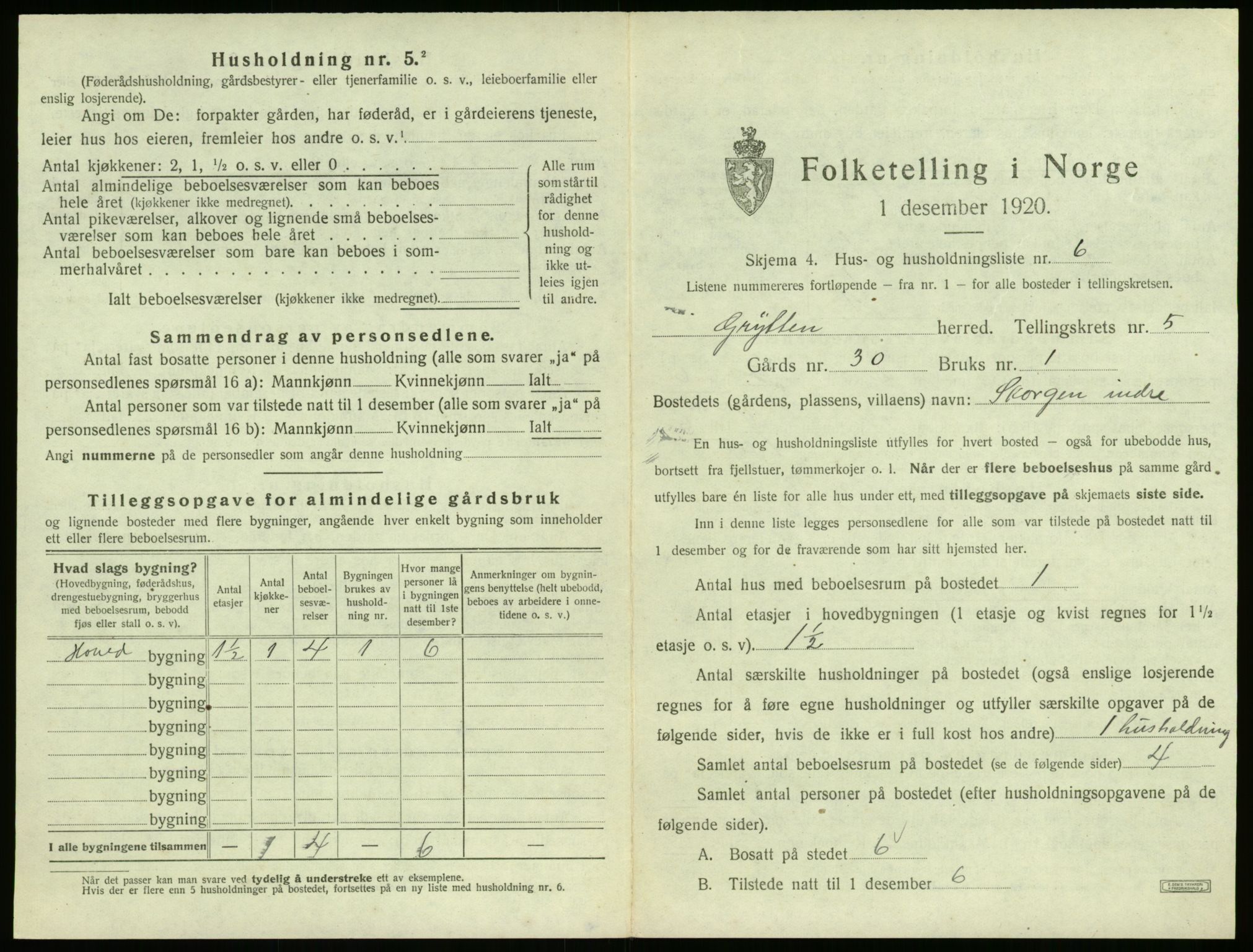 SAT, 1920 census for Grytten, 1920, p. 530