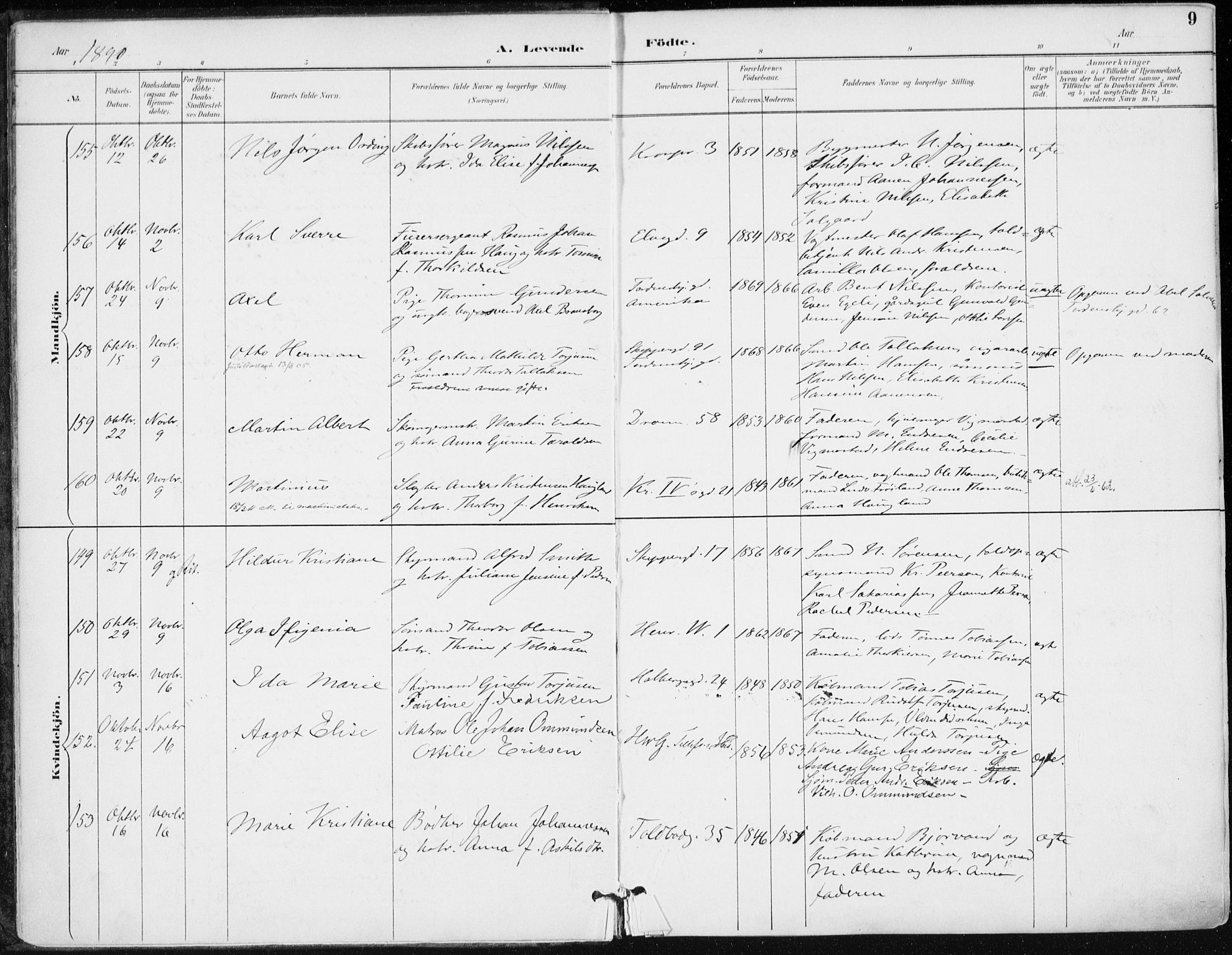 Kristiansand domprosti, AV/SAK-1112-0006/F/Fa/L0019: Parish register (official) no. A 18, 1890-1897, p. 9