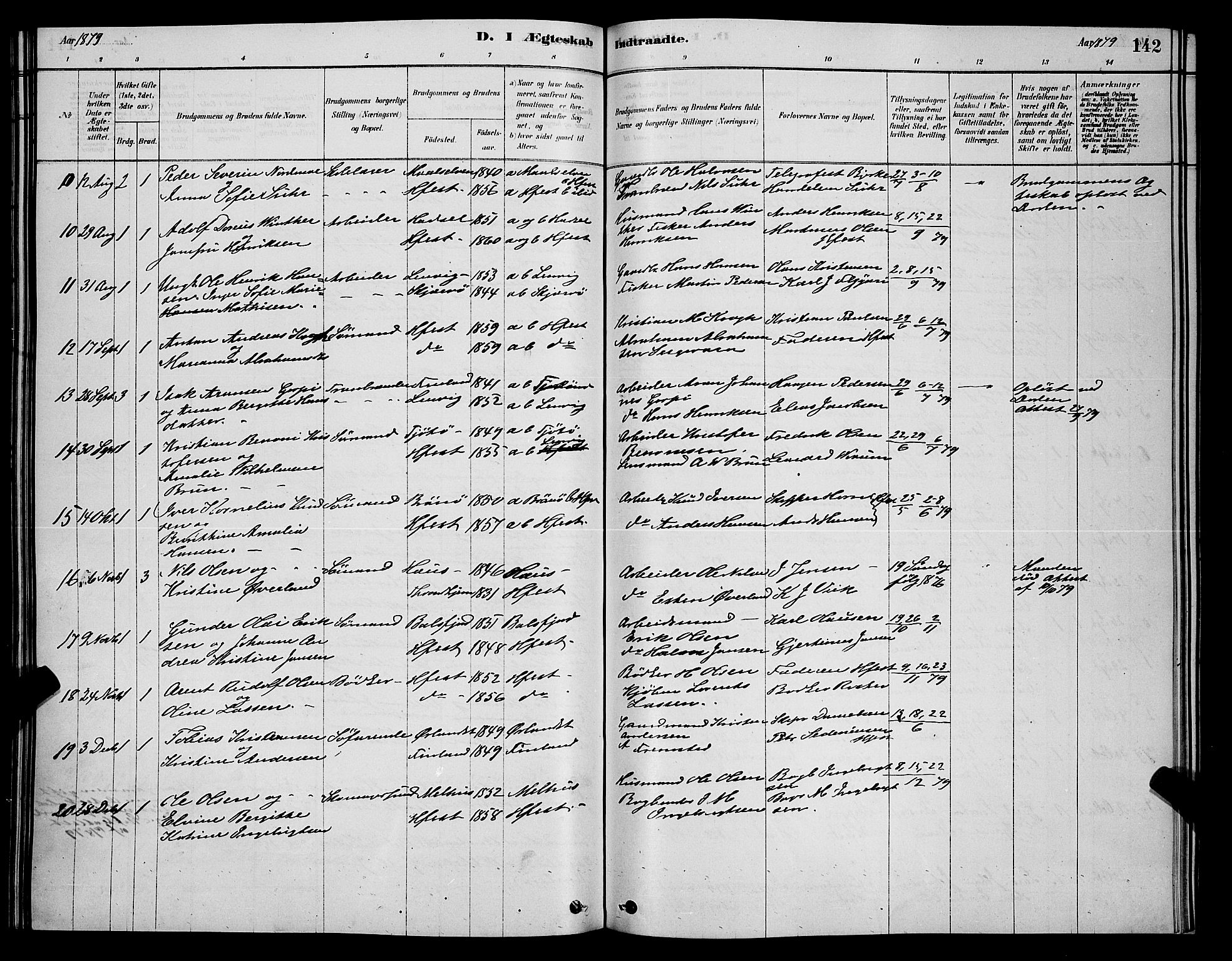 Hammerfest sokneprestkontor, AV/SATØ-S-1347/H/Hb/L0006.klokk: Parish register (copy) no. 6, 1876-1884, p. 142