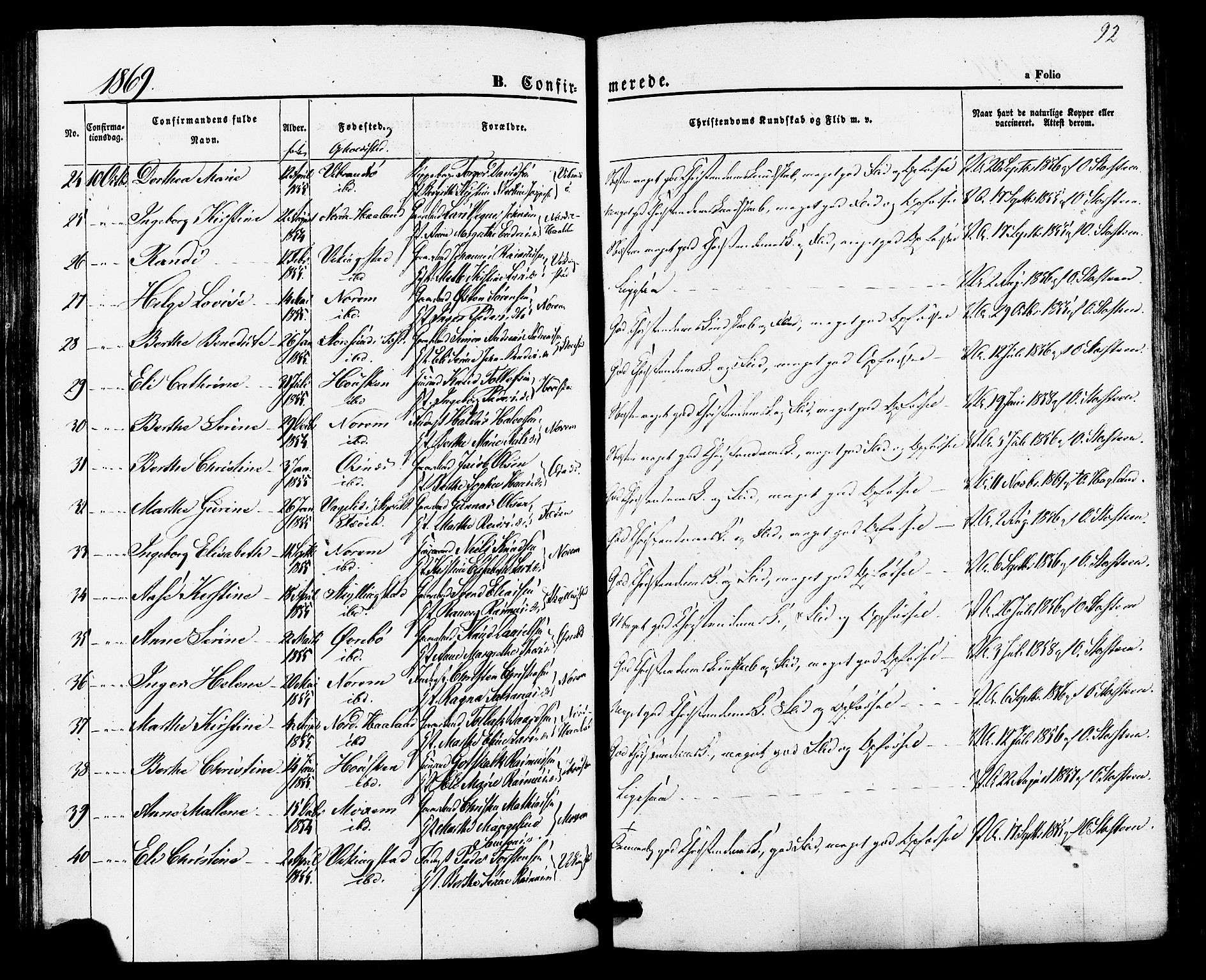 Torvastad sokneprestkontor, AV/SAST-A -101857/H/Ha/Haa/L0010: Parish register (official) no. A 10, 1857-1878, p. 92