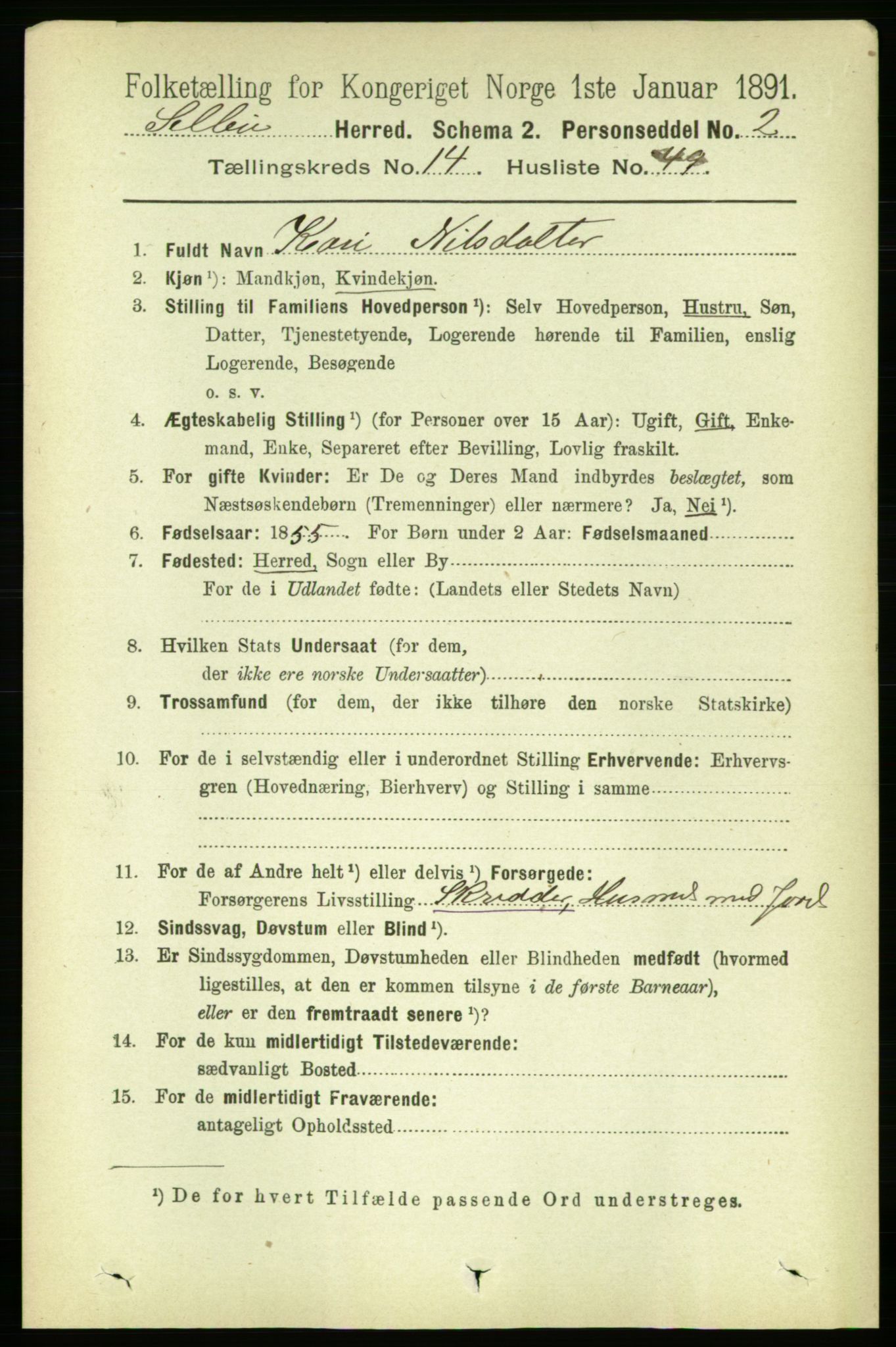 RA, 1891 census for 1664 Selbu, 1891, p. 5390