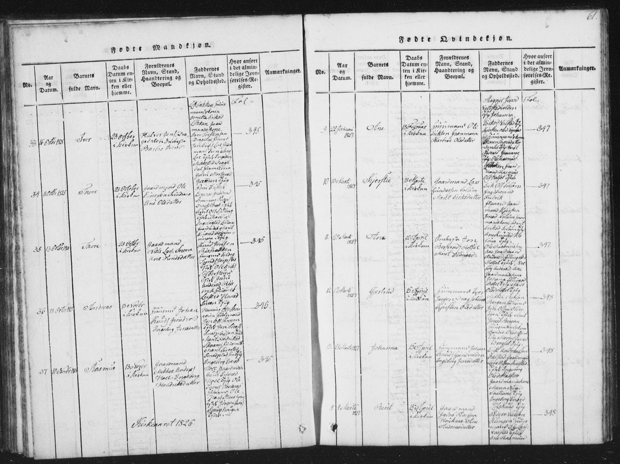 Ministerialprotokoller, klokkerbøker og fødselsregistre - Sør-Trøndelag, AV/SAT-A-1456/672/L0862: Parish register (copy) no. 672C01, 1816-1831, p. 61