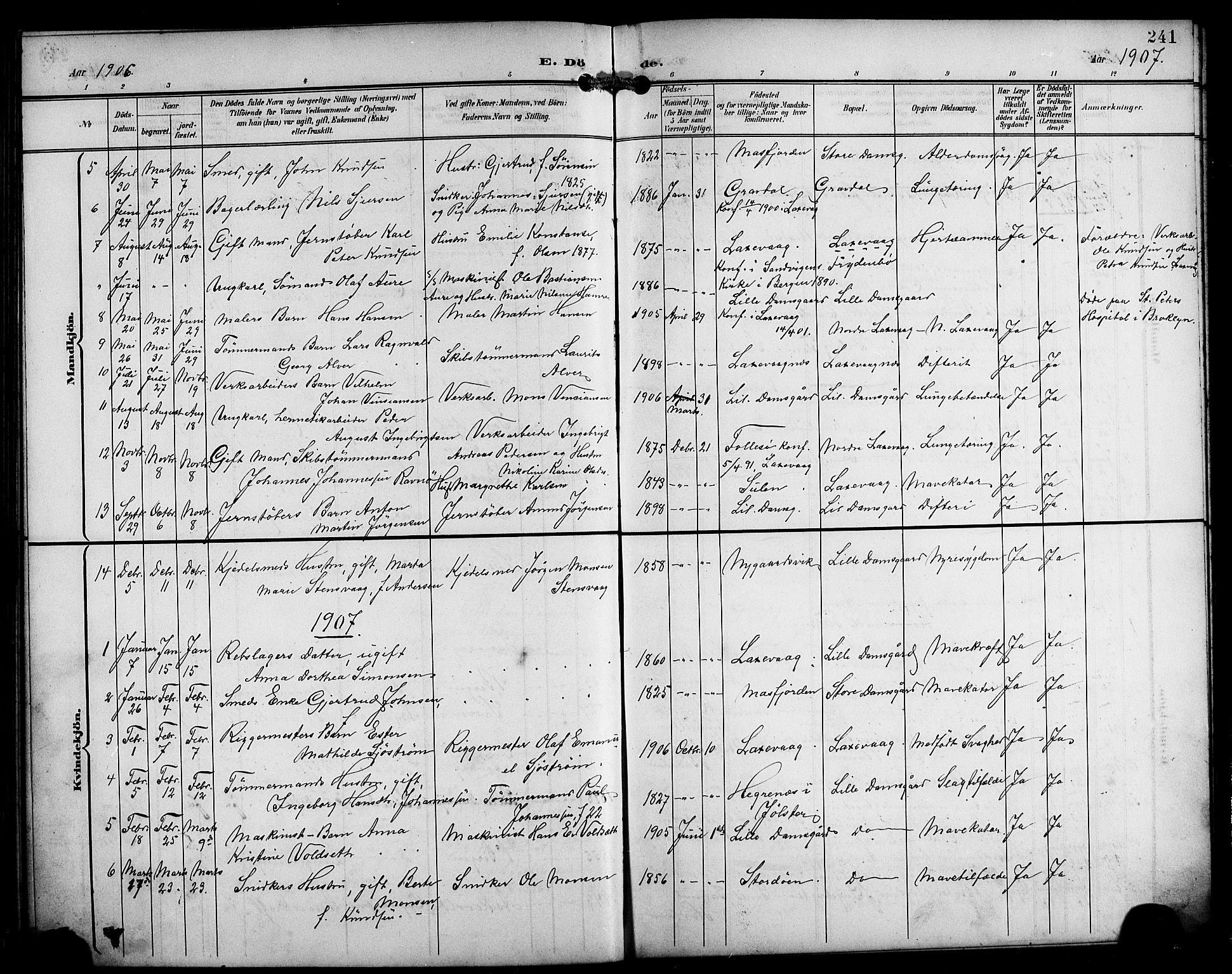 Laksevåg Sokneprestembete, AV/SAB-A-76501/H/Ha/Hab/Haba/L0004: Parish register (copy) no. A 4, 1899-1909, p. 241
