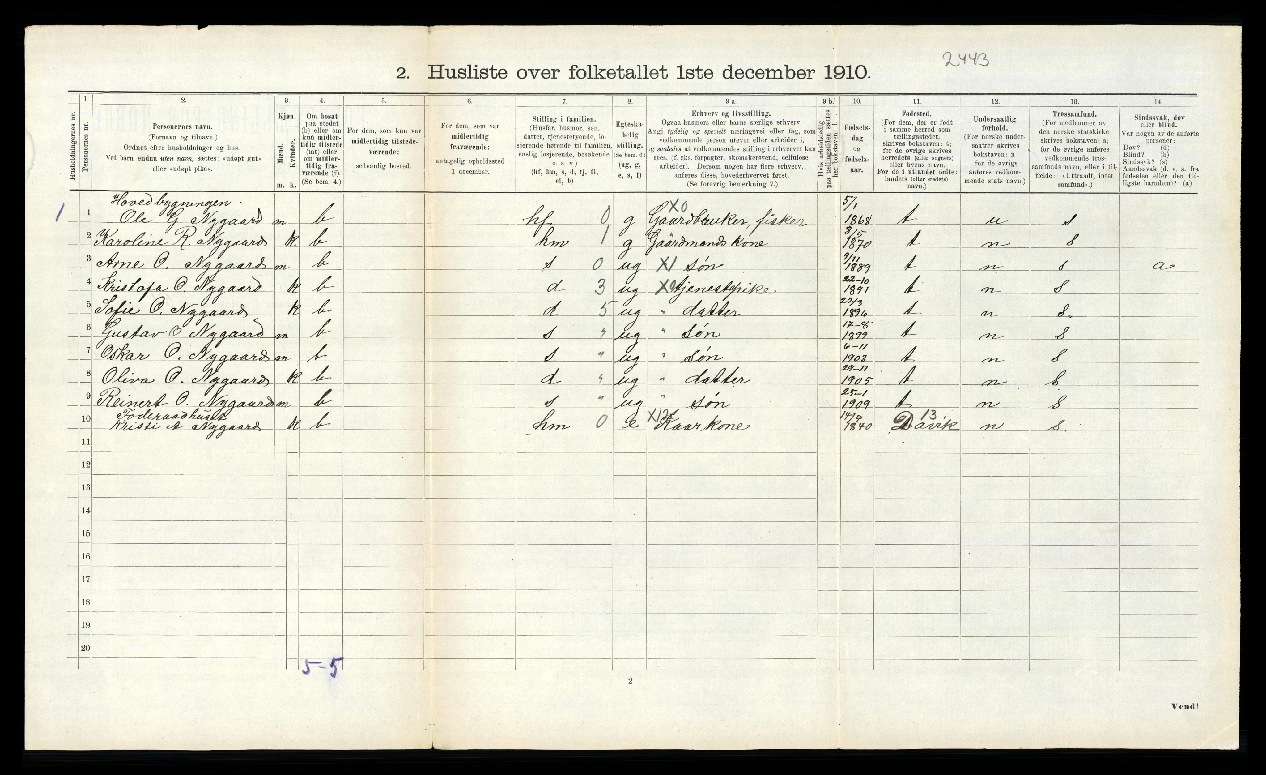 RA, 1910 census for Sør-Vågsøy, 1910, p. 121