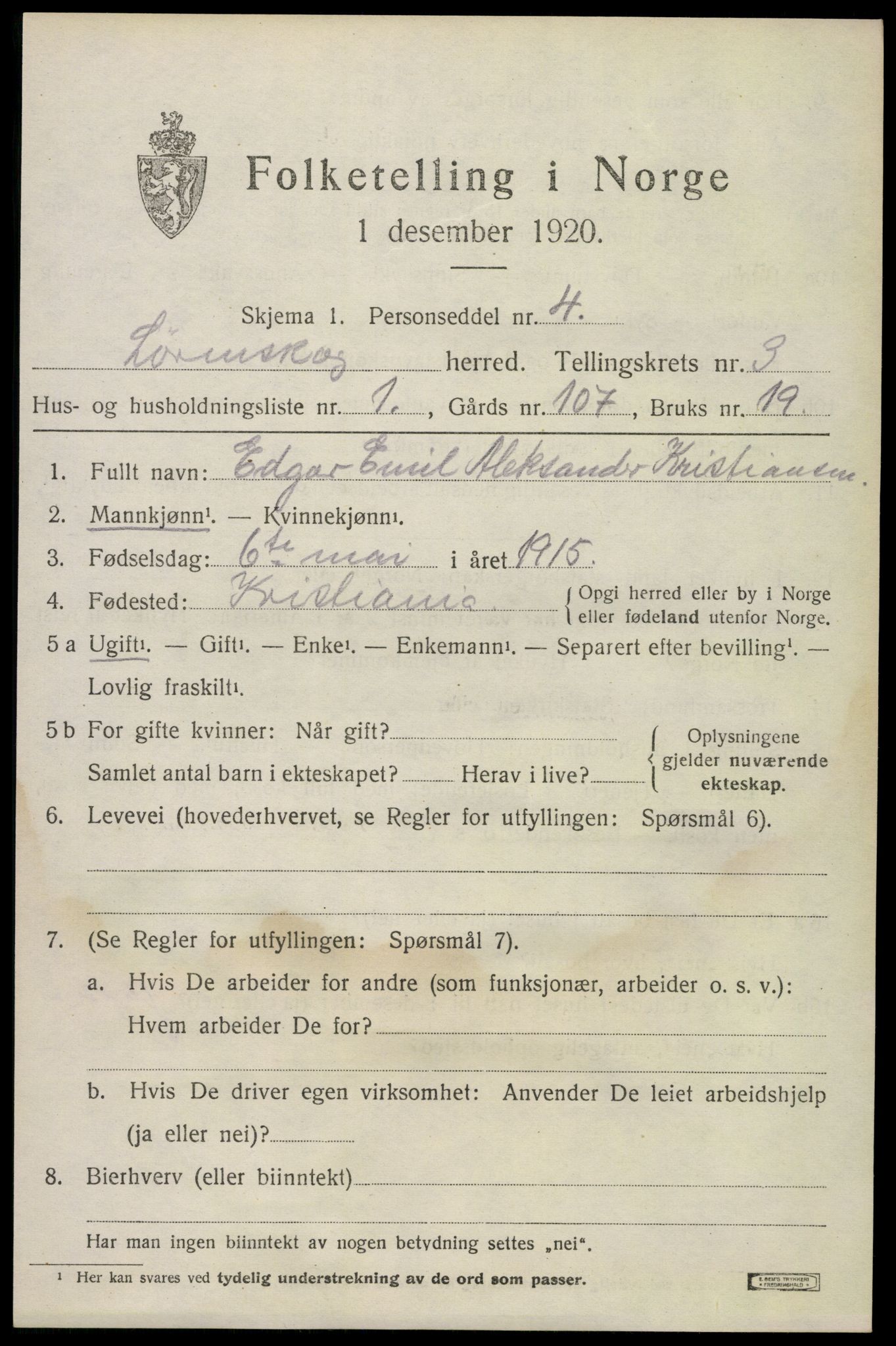 SAO, 1920 census for Lørenskog, 1920, p. 2767