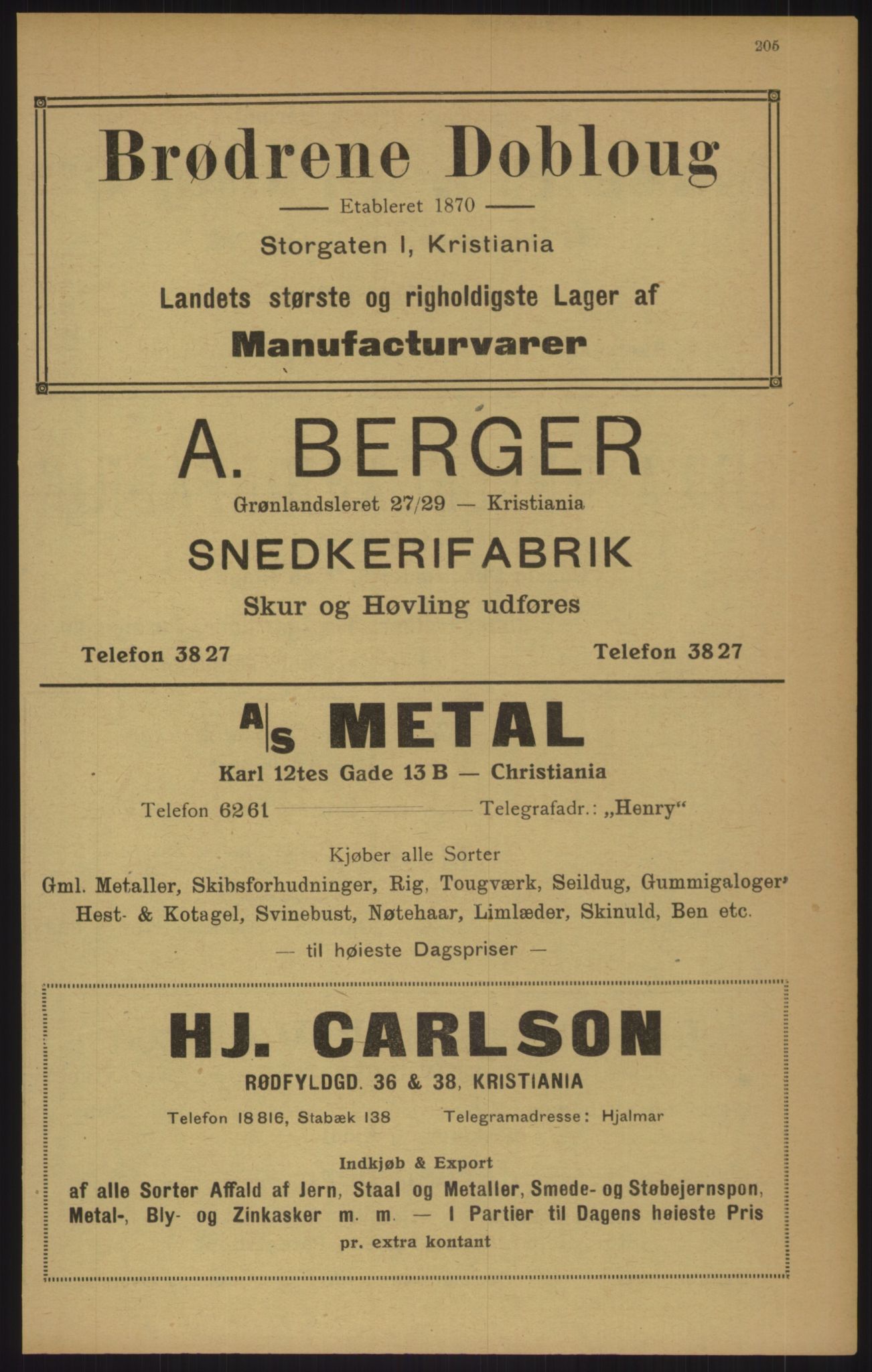 Kristiania/Oslo adressebok, PUBL/-, 1915, p. 205