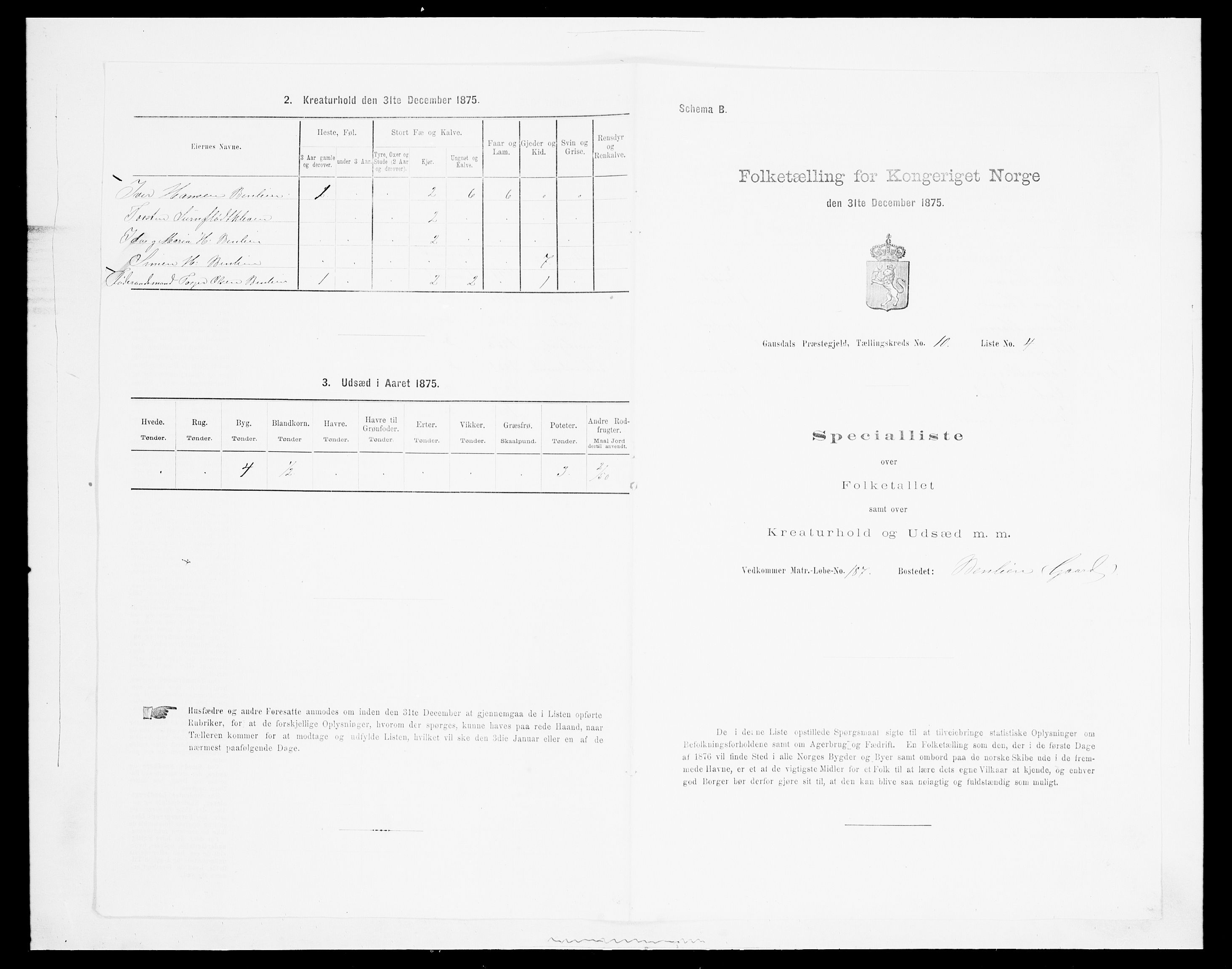 SAH, 1875 census for 0522P Gausdal, 1875, p. 1663