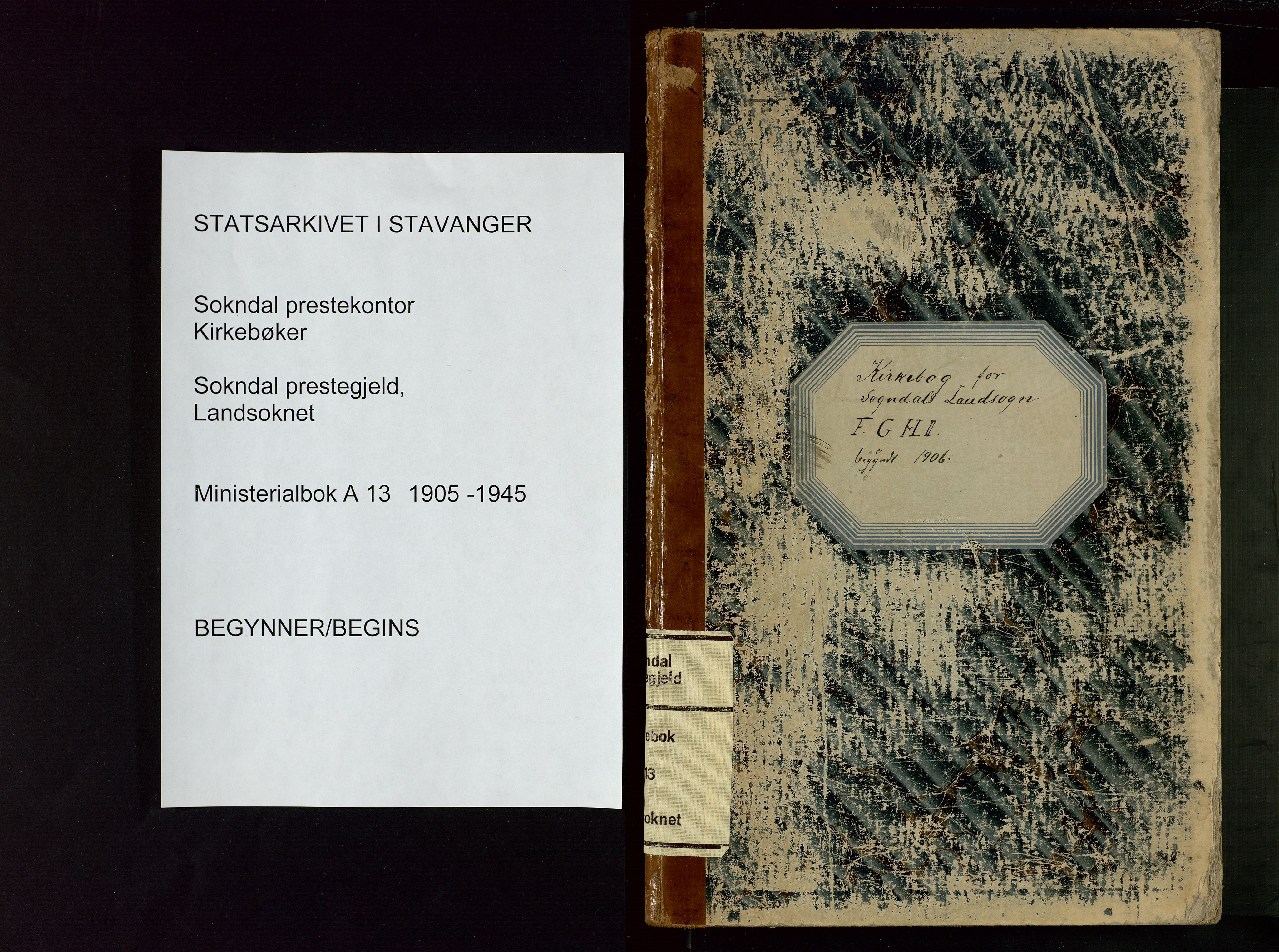 Sokndal sokneprestkontor, SAST/A-101808: Parish register (official) no. A 13, 1905-1945