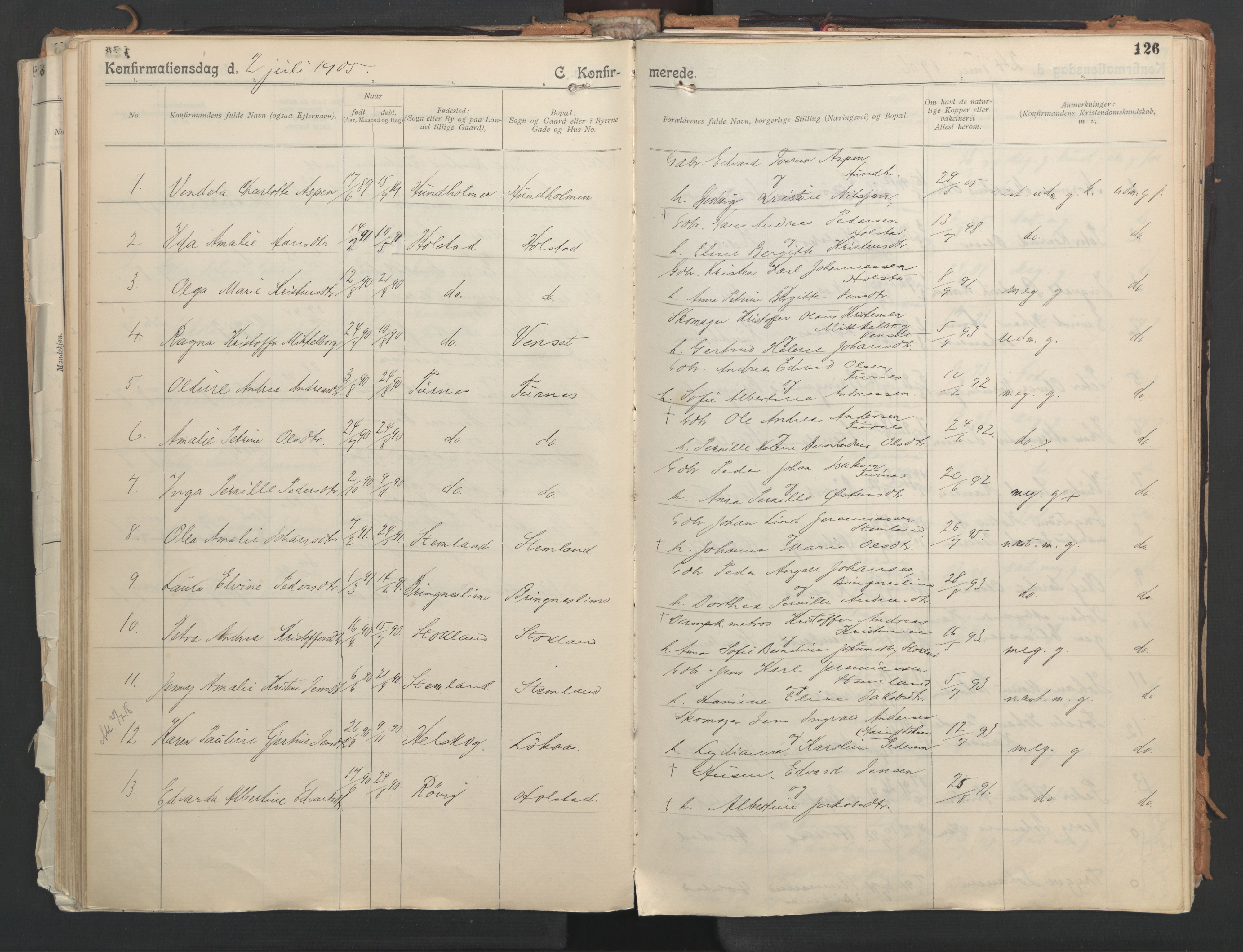 Ministerialprotokoller, klokkerbøker og fødselsregistre - Nordland, AV/SAT-A-1459/851/L0724: Parish register (official) no. 851A01, 1901-1922, p. 126