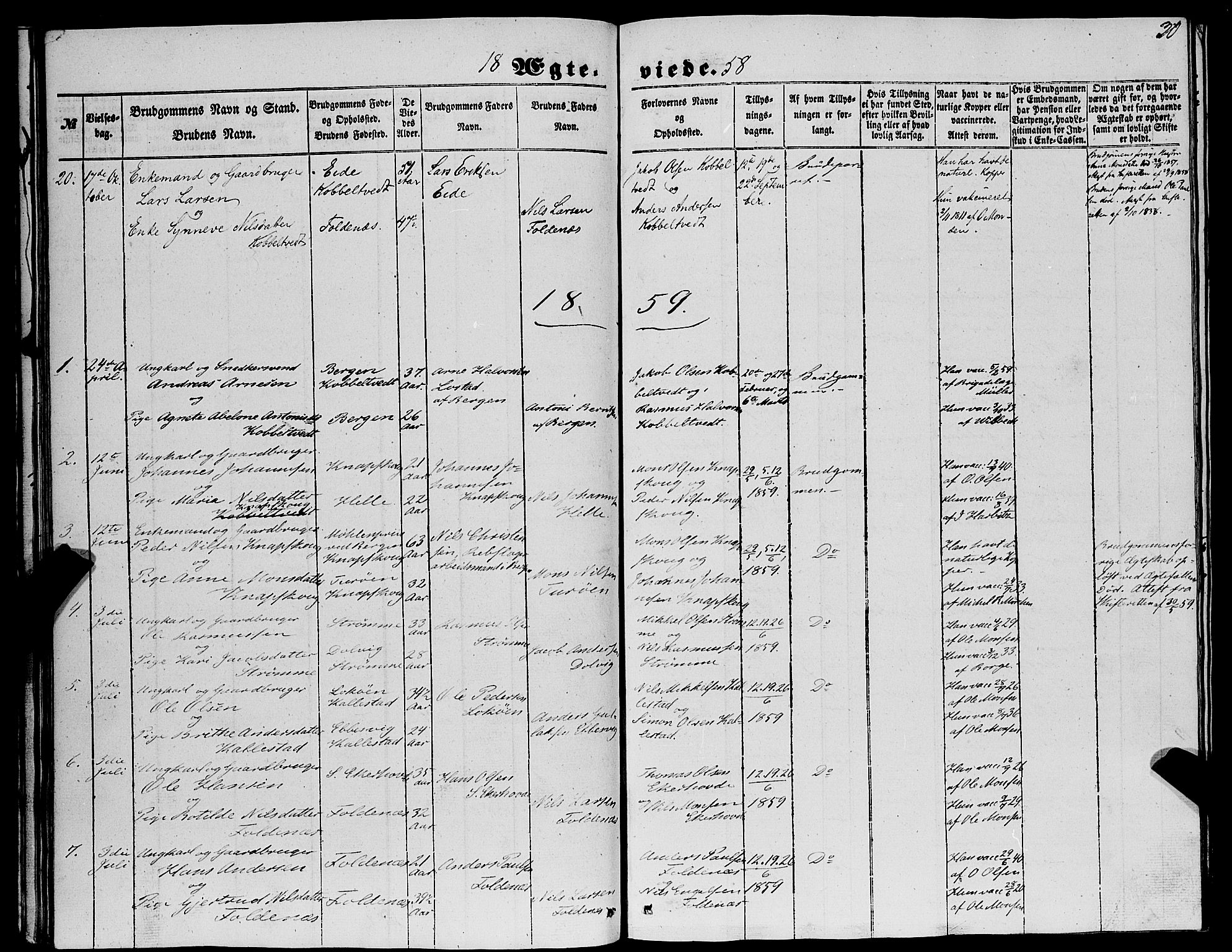 Fjell sokneprestembete, AV/SAB-A-75301/H/Haa: Parish register (official) no. A 6, 1849-1877, p. 30