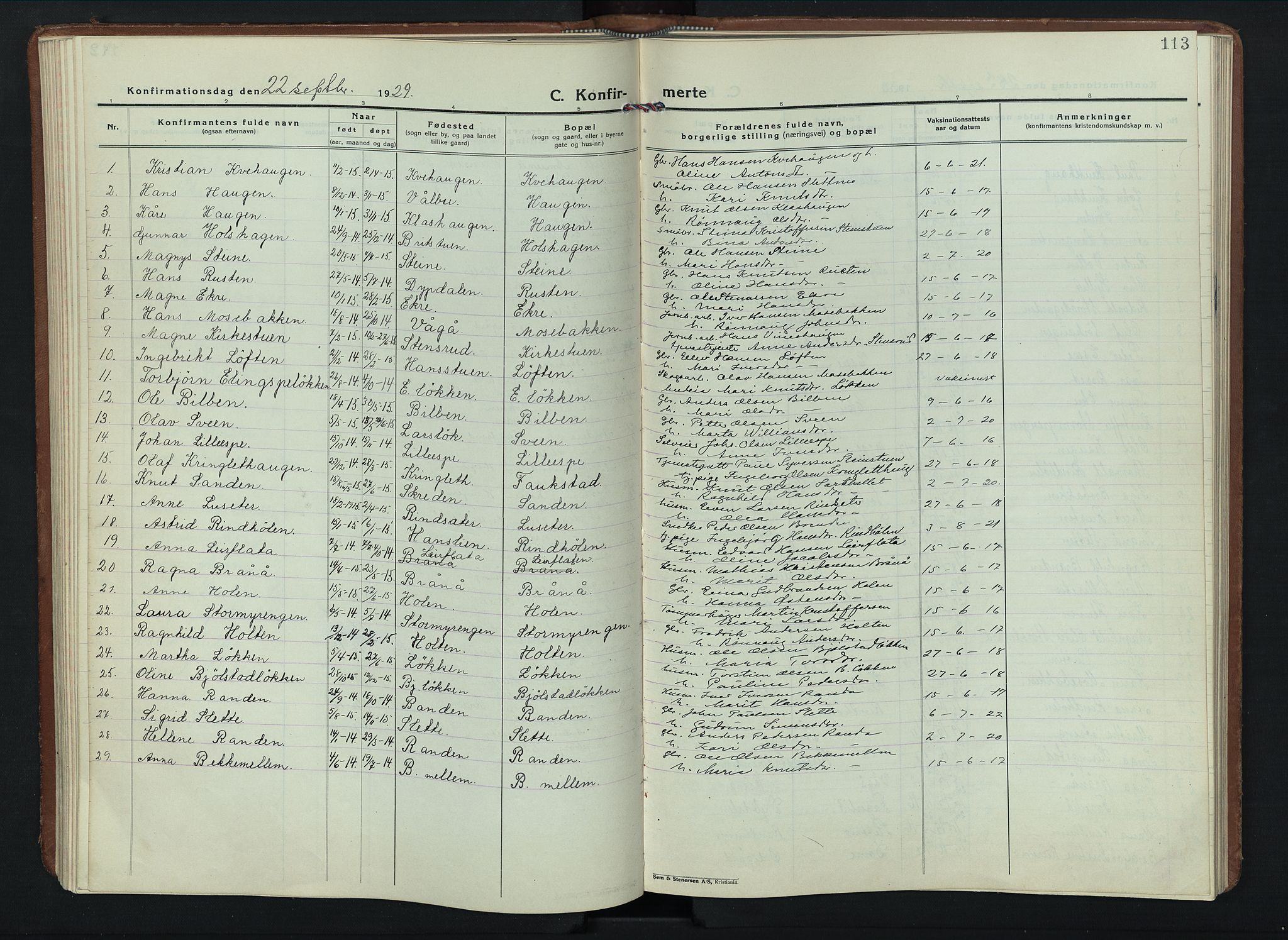 Sel prestekontor, SAH/PREST-074/H/Ha/Hab/L0006: Parish register (copy) no. 6, 1923-1953, p. 113