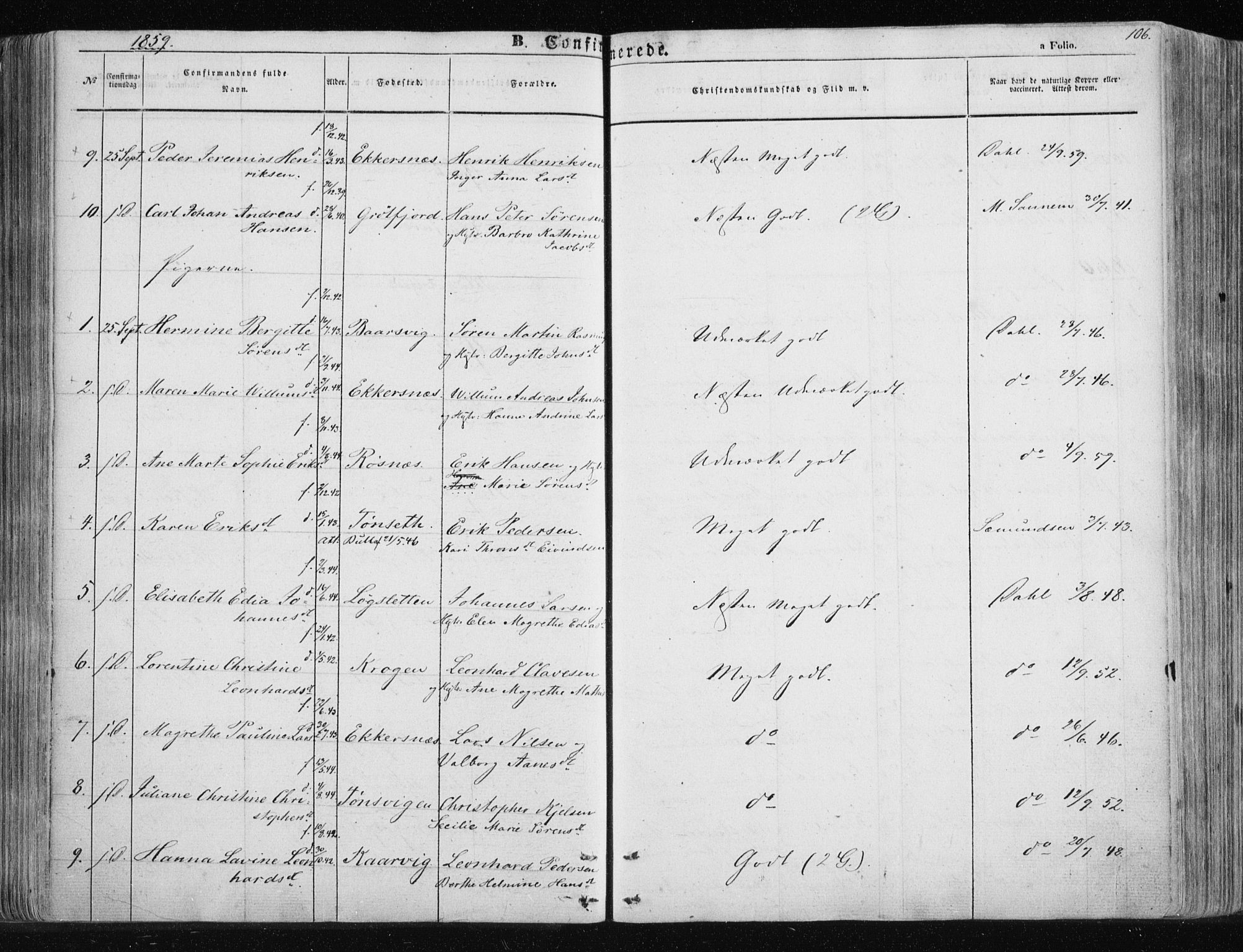 Tromsøysund sokneprestkontor, AV/SATØ-S-1304/G/Ga/L0001kirke: Parish register (official) no. 1, 1856-1867, p. 106