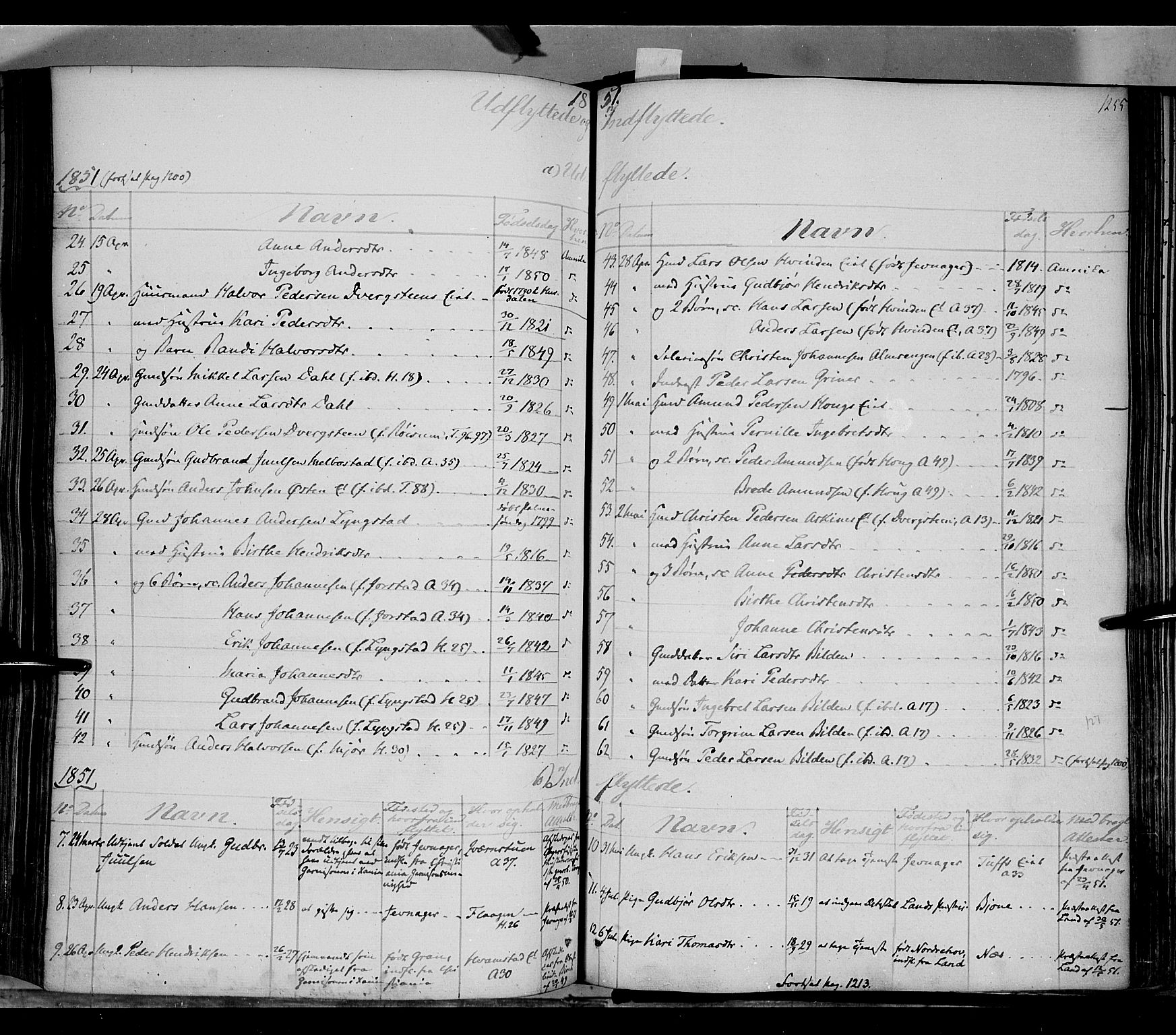 Gran prestekontor, SAH/PREST-112/H/Ha/Haa/L0011: Parish register (official) no. 11, 1842-1856, p. 1254-1255