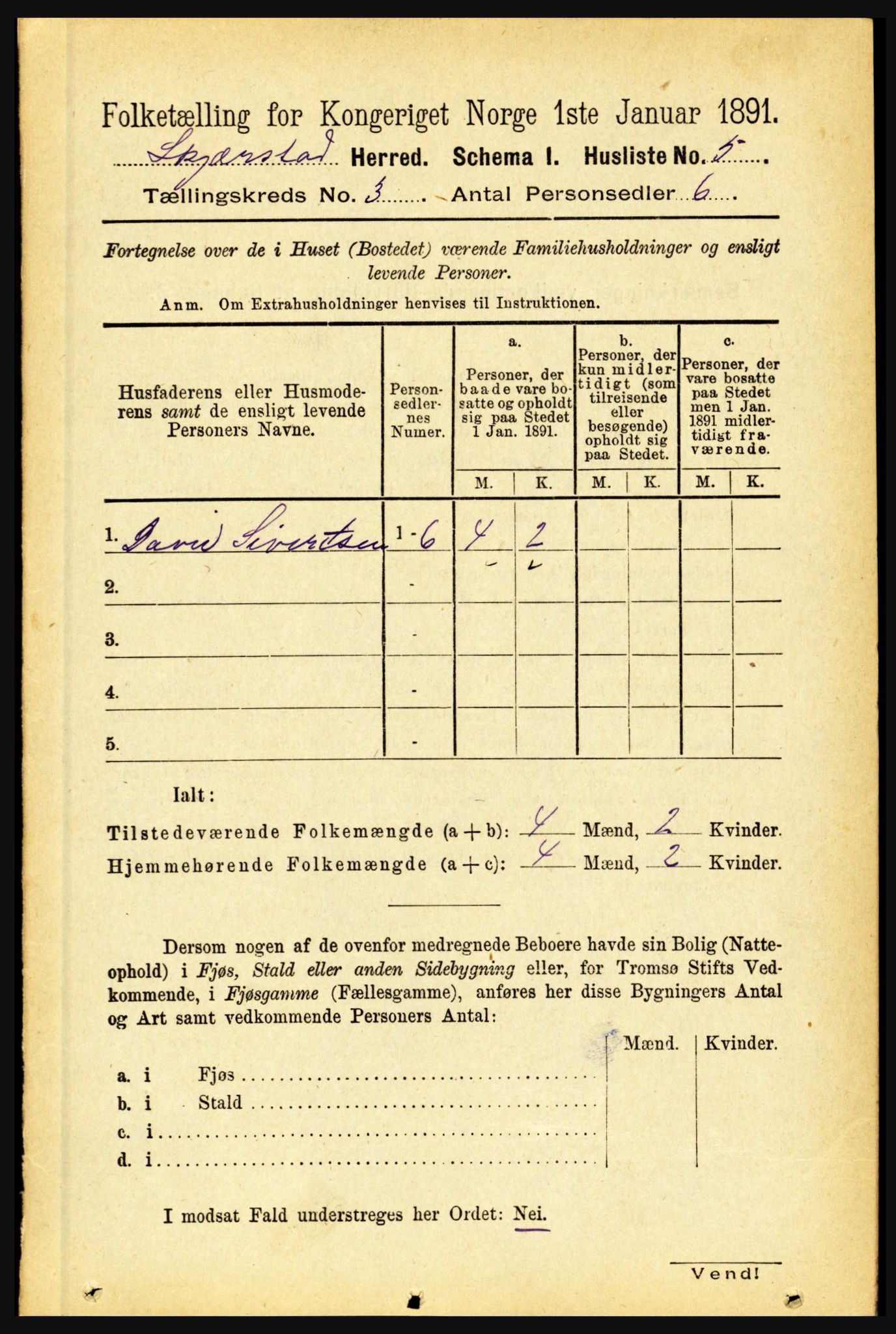 RA, 1891 census for 1842 Skjerstad, 1891, p. 694