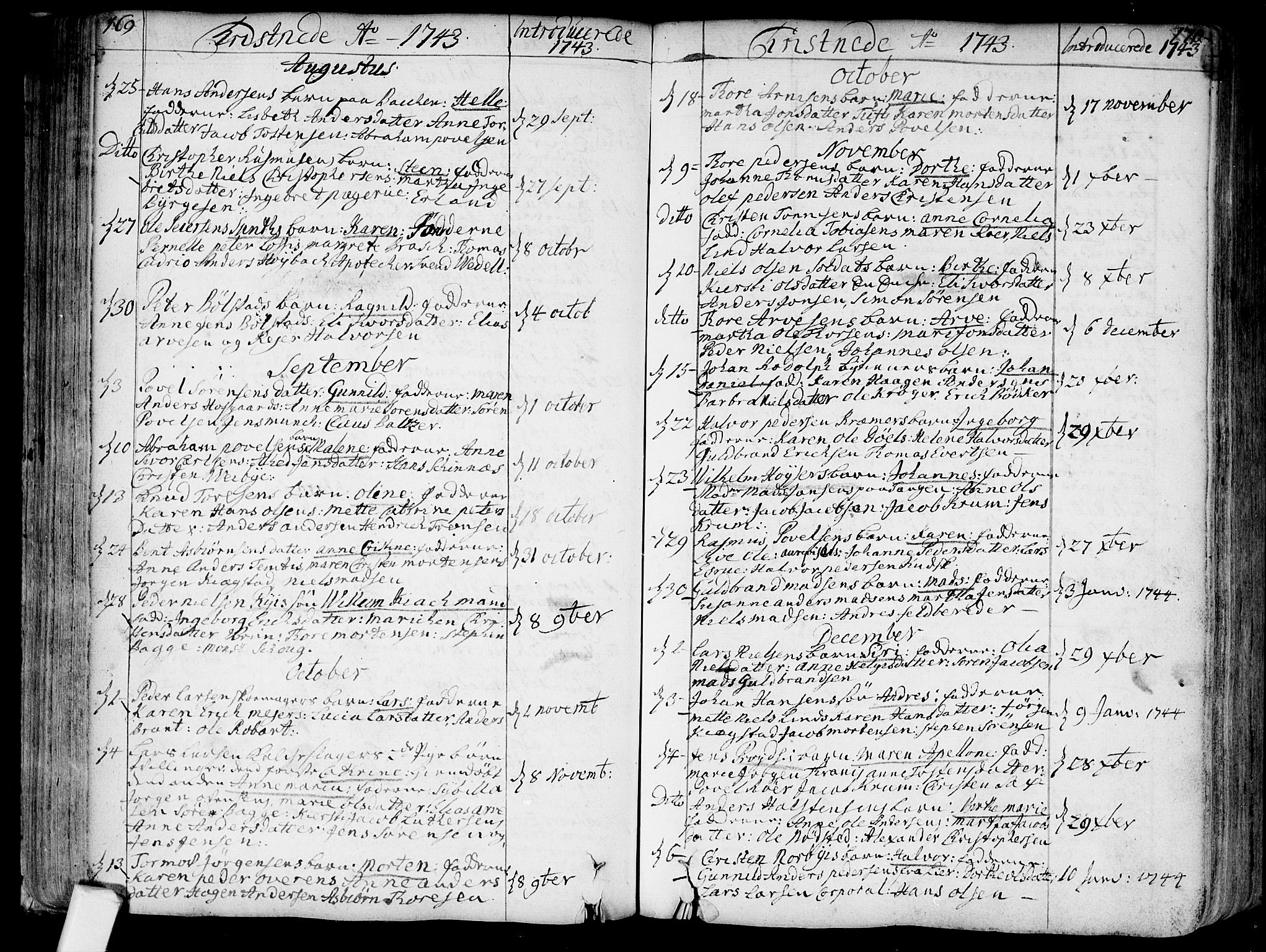 Bragernes kirkebøker, AV/SAKO-A-6/F/Fa/L0004: Parish register (official) no. I 4, 1734-1759, p. 169-170