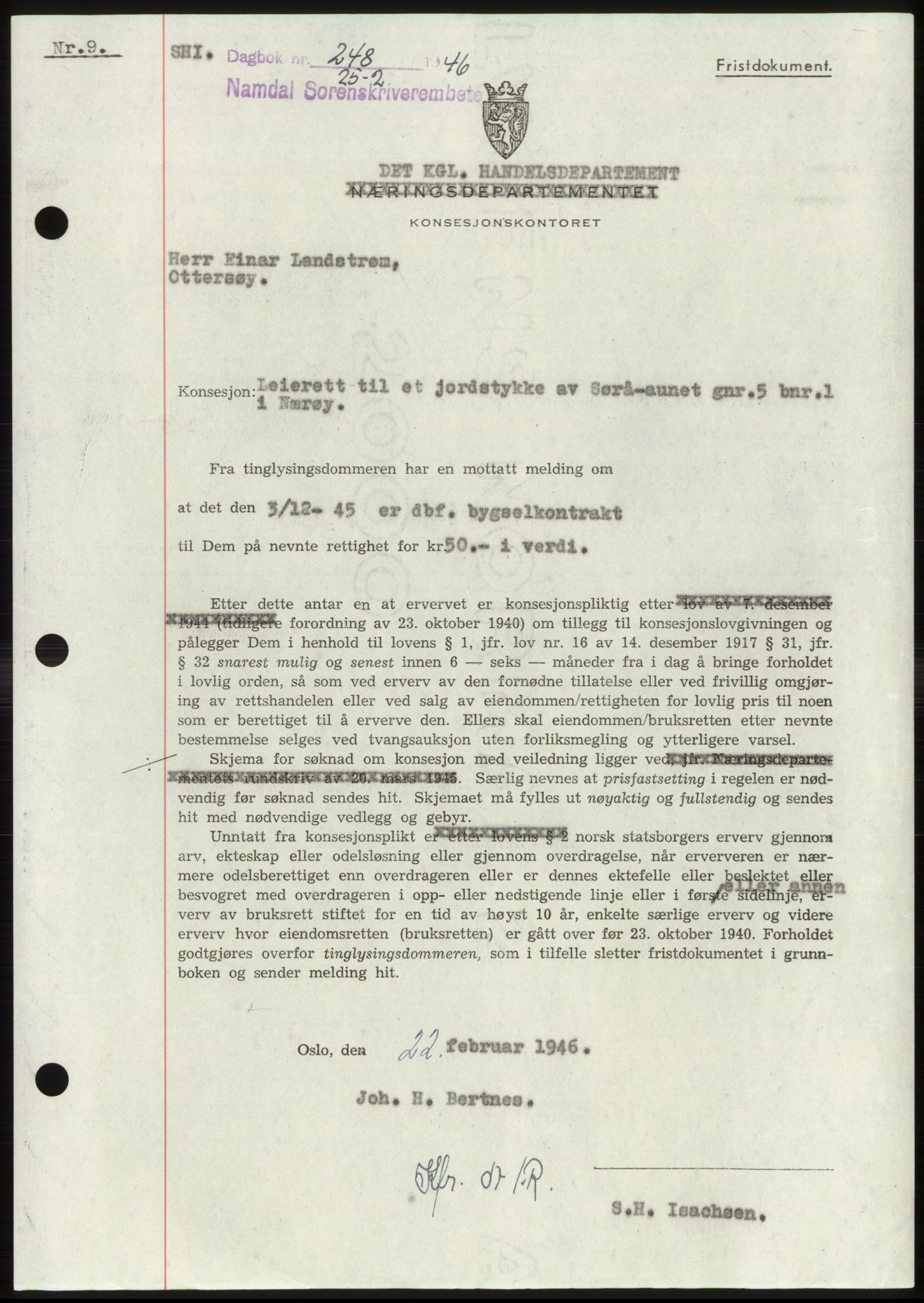 Namdal sorenskriveri, AV/SAT-A-4133/1/2/2C: Mortgage book no. -, 1946-1946, Diary no: : 248/1946