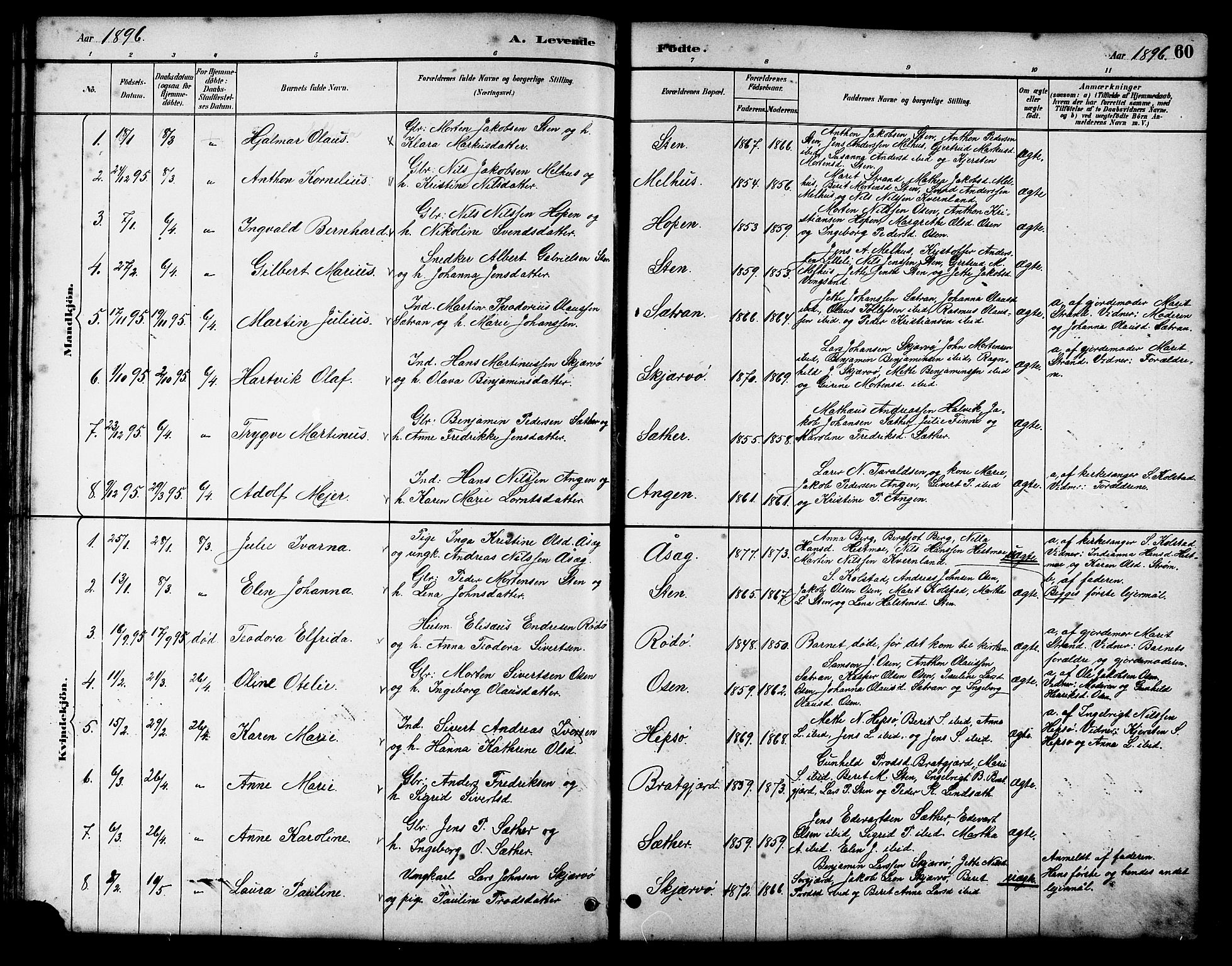 Ministerialprotokoller, klokkerbøker og fødselsregistre - Sør-Trøndelag, SAT/A-1456/658/L0726: Parish register (copy) no. 658C02, 1883-1908, p. 60