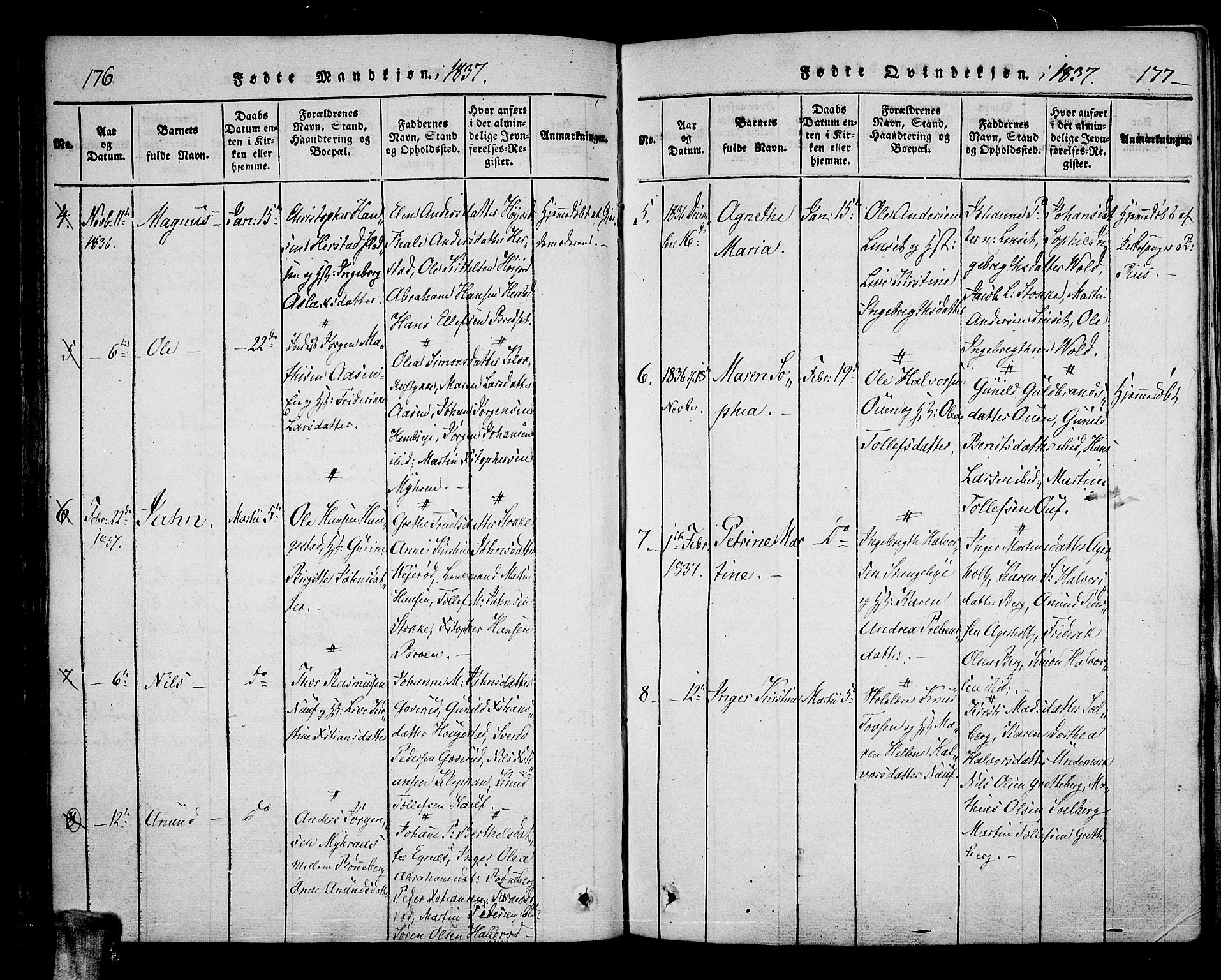 Hof kirkebøker, SAKO/A-64/F/Fa/L0004: Parish register (official) no. I 4, 1814-1843, p. 176-177