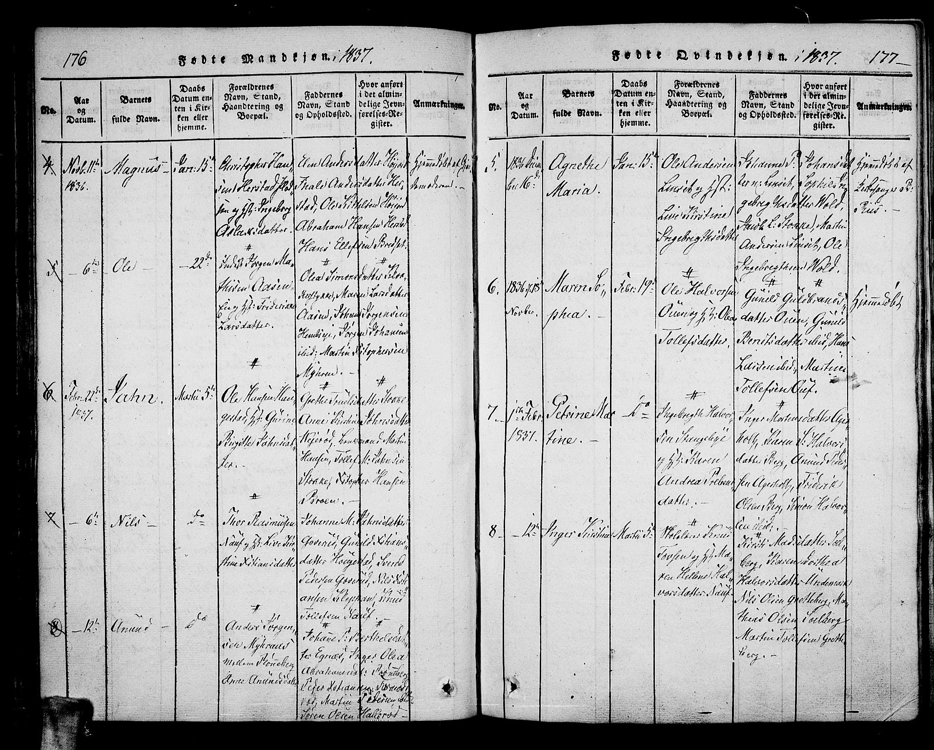 Hof kirkebøker, AV/SAKO-A-64/F/Fa/L0004: Parish register (official) no. I 4, 1814-1843, p. 176-177
