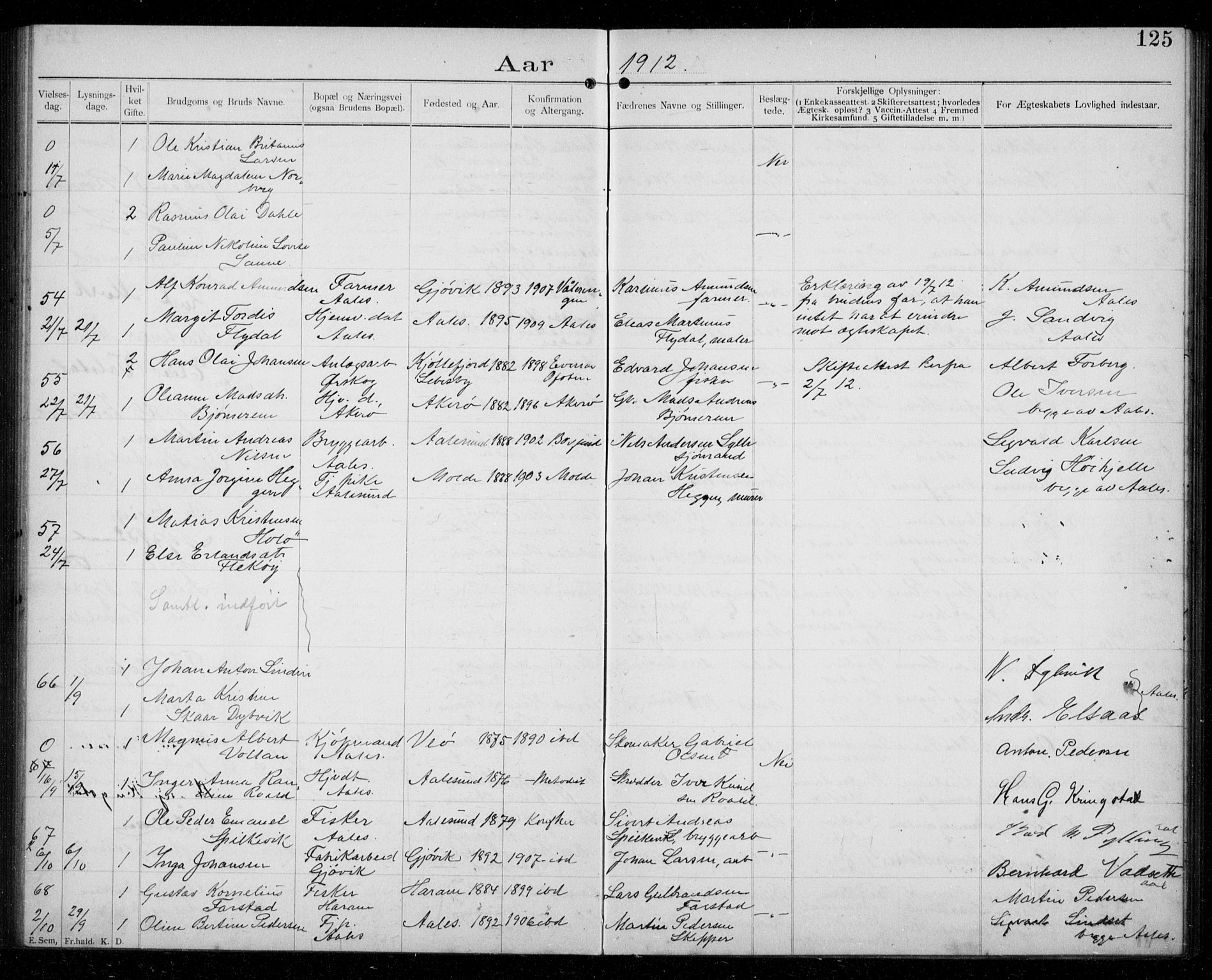 Ministerialprotokoller, klokkerbøker og fødselsregistre - Møre og Romsdal, AV/SAT-A-1454/529/L0458: Banns register no. 529A08, 1901-1918, p. 125