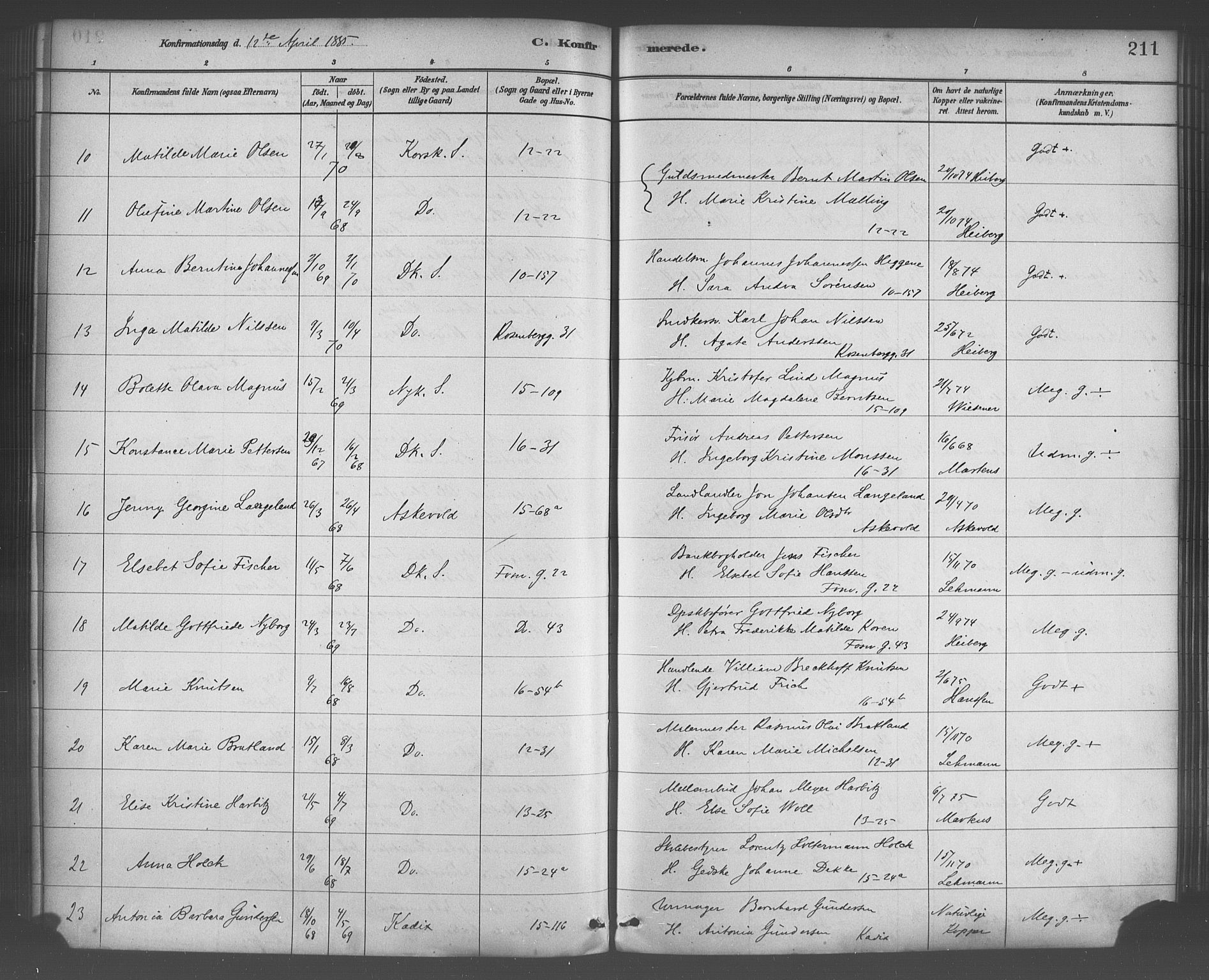 Domkirken sokneprestembete, AV/SAB-A-74801/H/Haa/L0030: Parish register (official) no. C 5, 1880-1898, p. 211