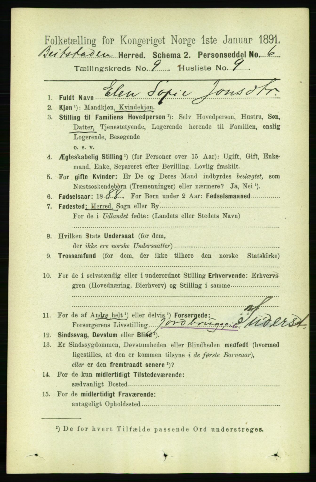 RA, 1891 census for 1727 Beitstad, 1891, p. 2473