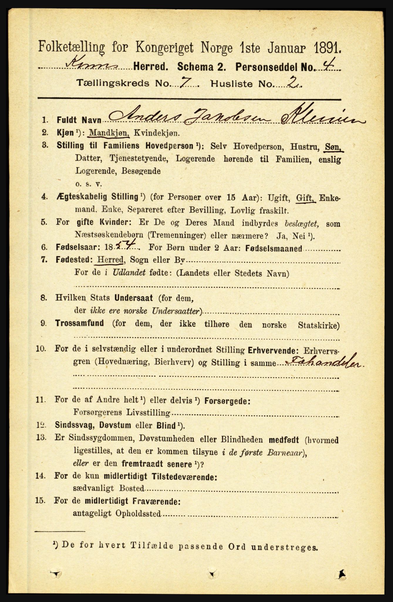 RA, 1891 census for 1437 Kinn, 1891, p. 2684