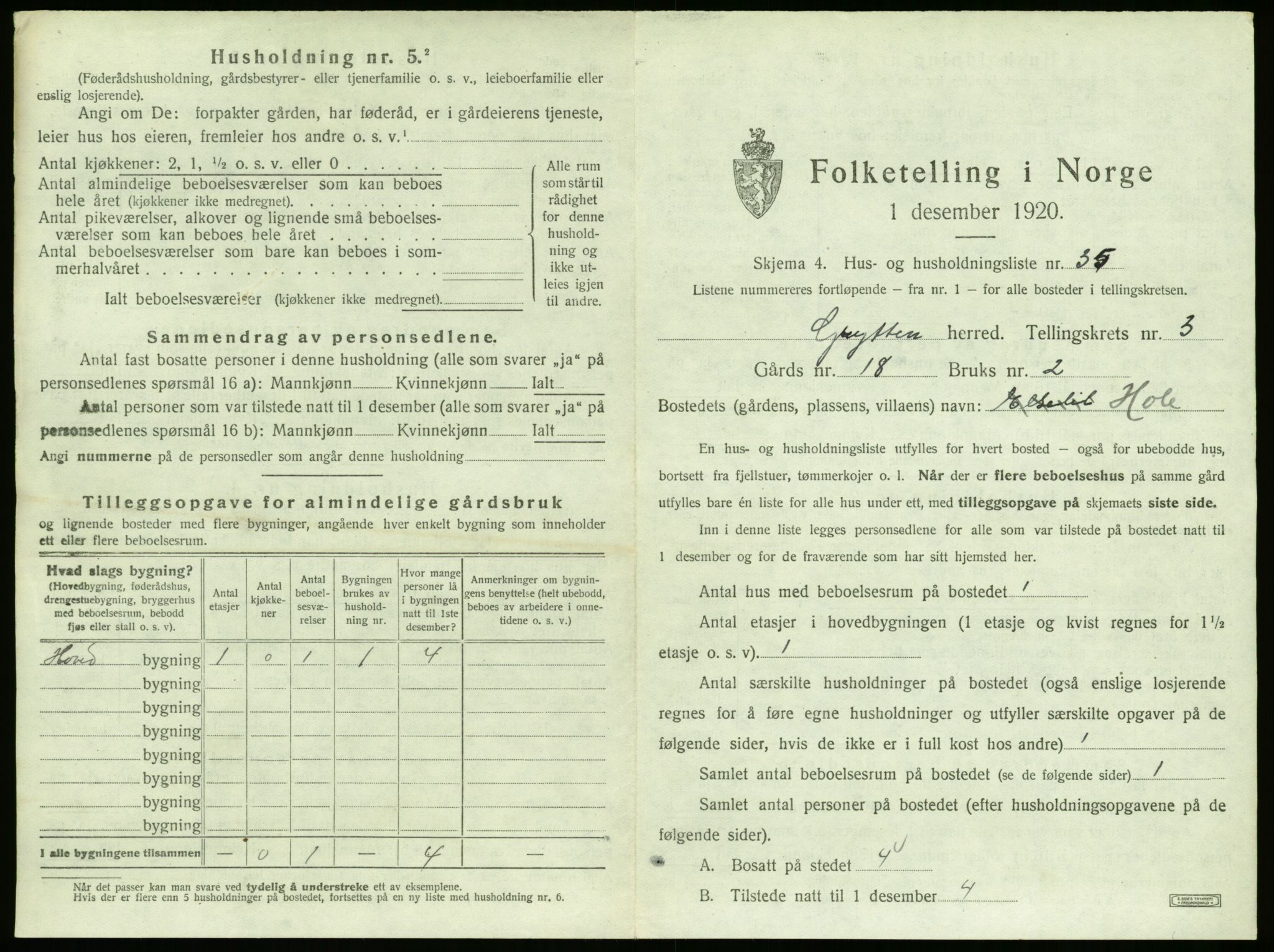 SAT, 1920 census for Grytten, 1920, p. 354