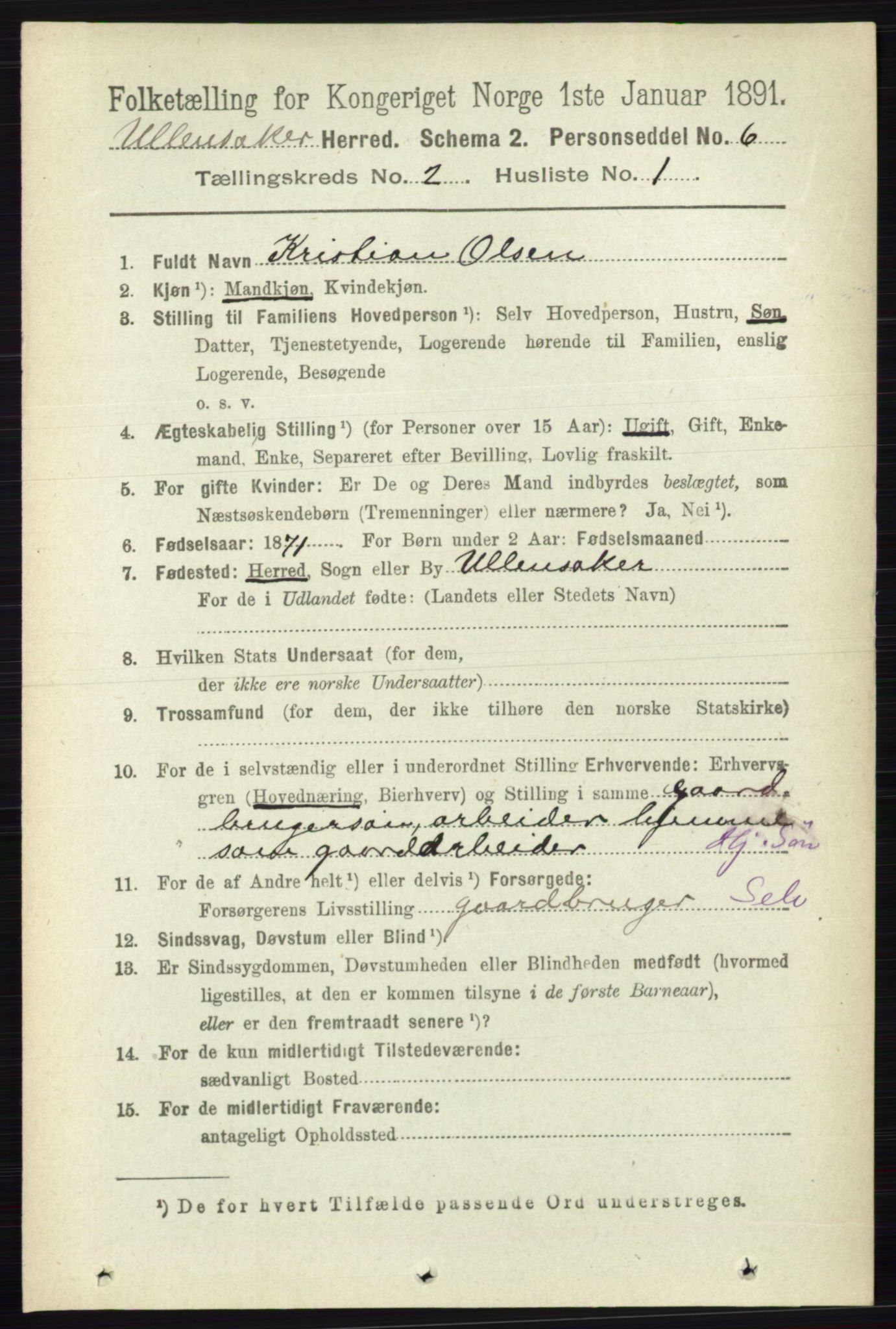 RA, 1891 census for 0235 Ullensaker, 1891, p. 702