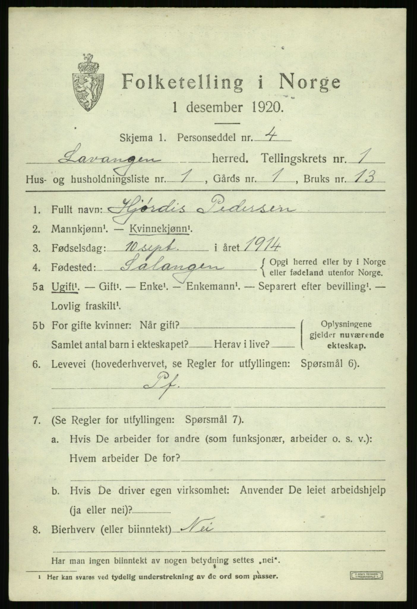 SATØ, 1920 census for Lavangen, 1920, p. 525