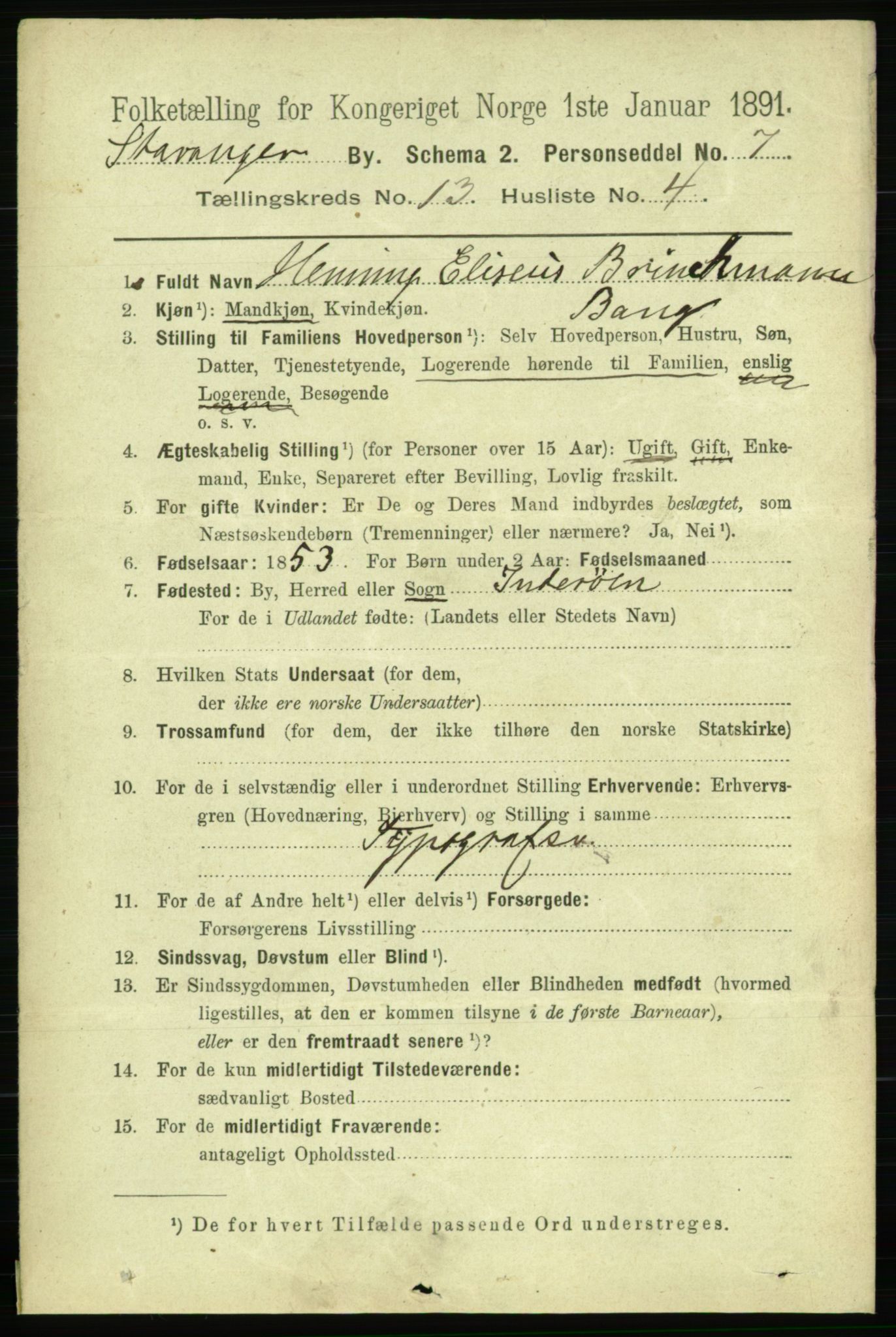 RA, 1891 census for 1103 Stavanger, 1891, p. 16073