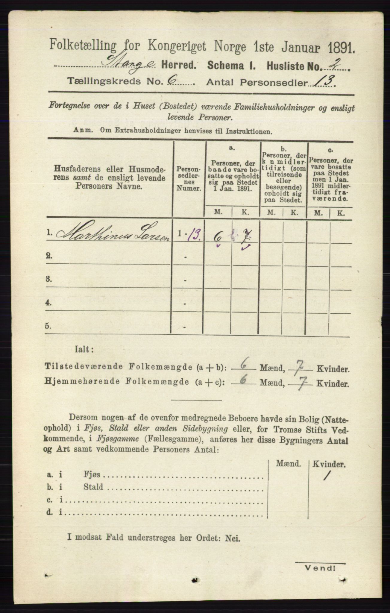 RA, 1891 census for 0417 Stange, 1891, p. 3824