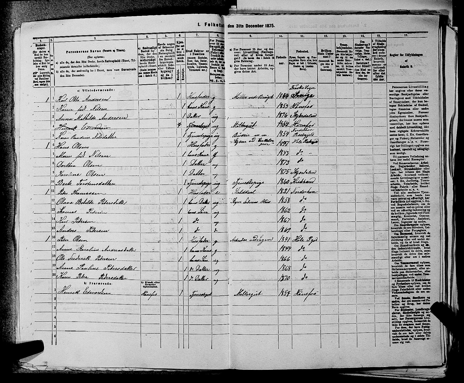 SAKO, 1875 census for 0612P Hole, 1875, p. 1121