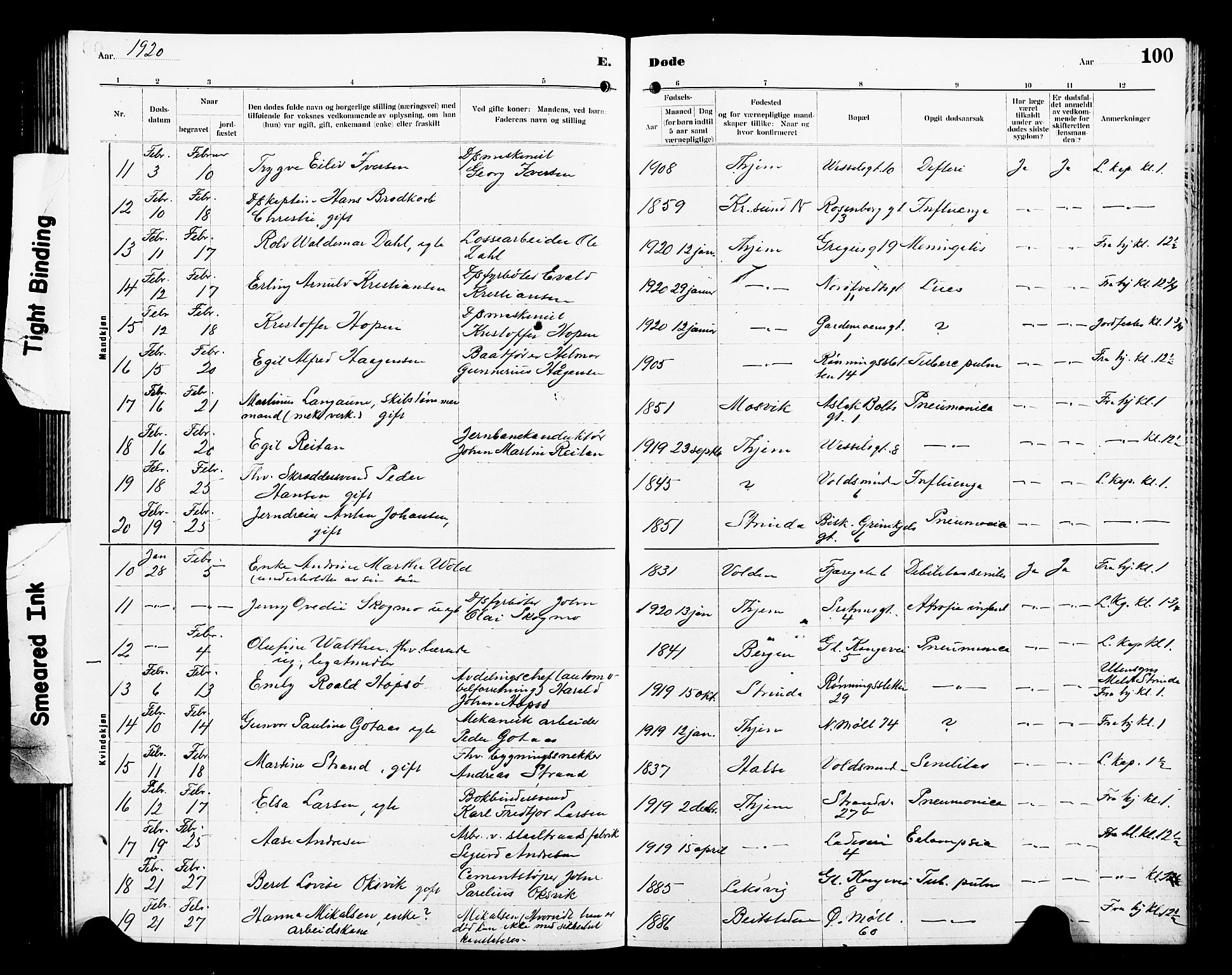 Ministerialprotokoller, klokkerbøker og fødselsregistre - Sør-Trøndelag, SAT/A-1456/605/L0257: Parish register (copy) no. 605C04, 1916-1922, p. 100
