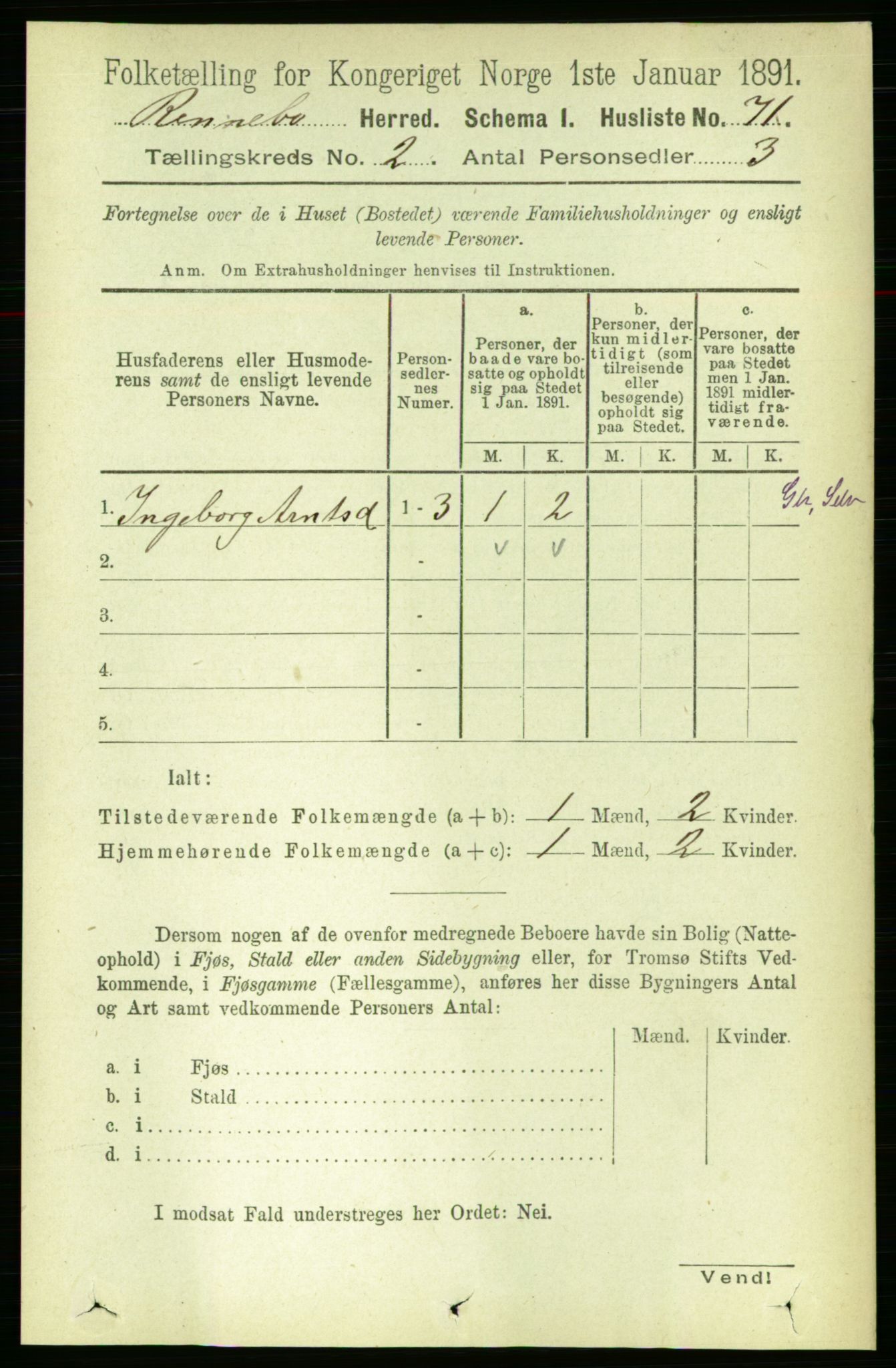 RA, 1891 census for 1635 Rennebu, 1891, p. 694