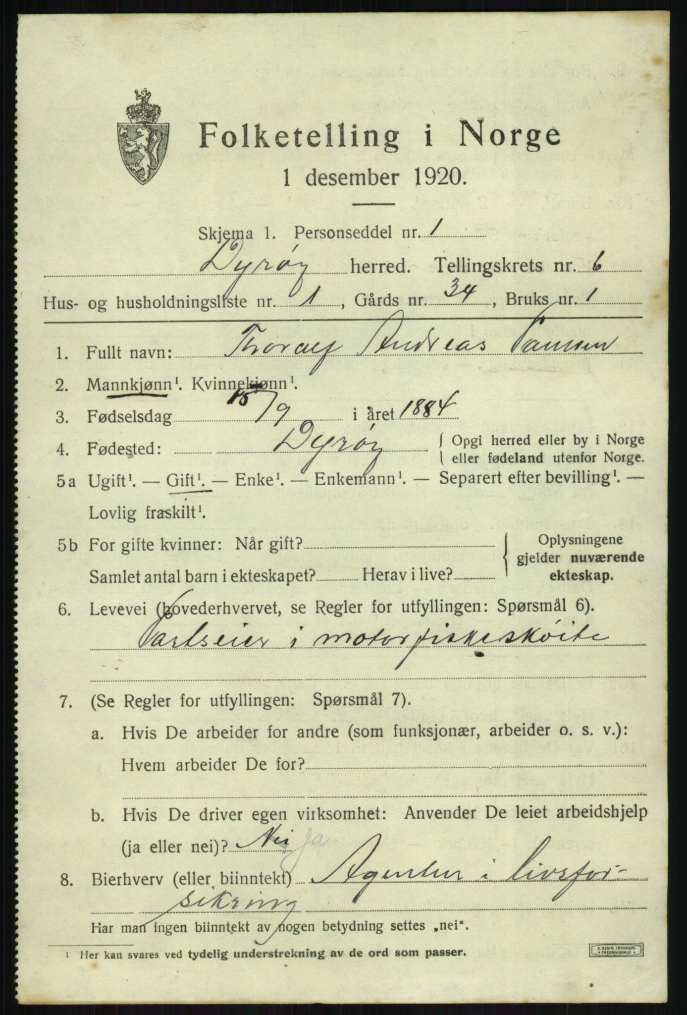 SATØ, 1920 census for Dyrøy, 1920, p. 3121