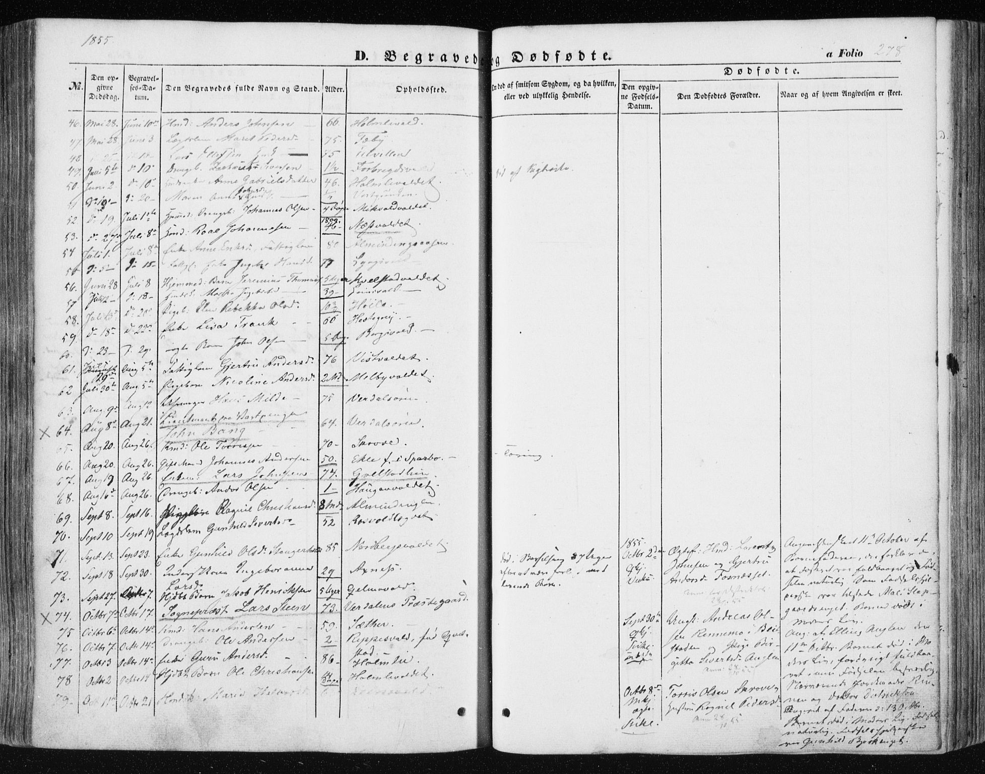 Ministerialprotokoller, klokkerbøker og fødselsregistre - Nord-Trøndelag, SAT/A-1458/723/L0240: Parish register (official) no. 723A09, 1852-1860, p. 278