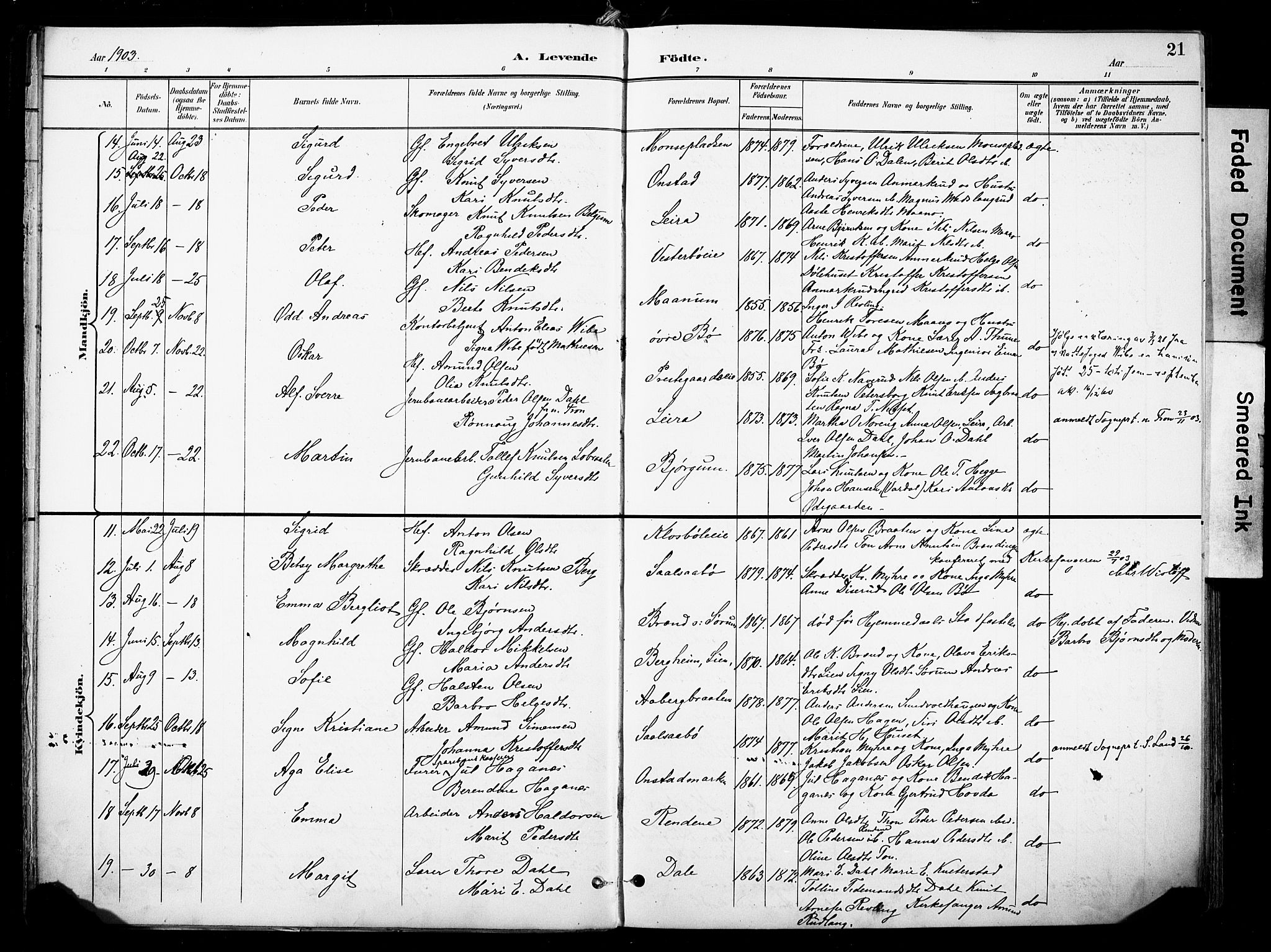 Nord-Aurdal prestekontor, AV/SAH-PREST-132/H/Ha/Haa/L0014: Parish register (official) no. 14, 1896-1912, p. 21