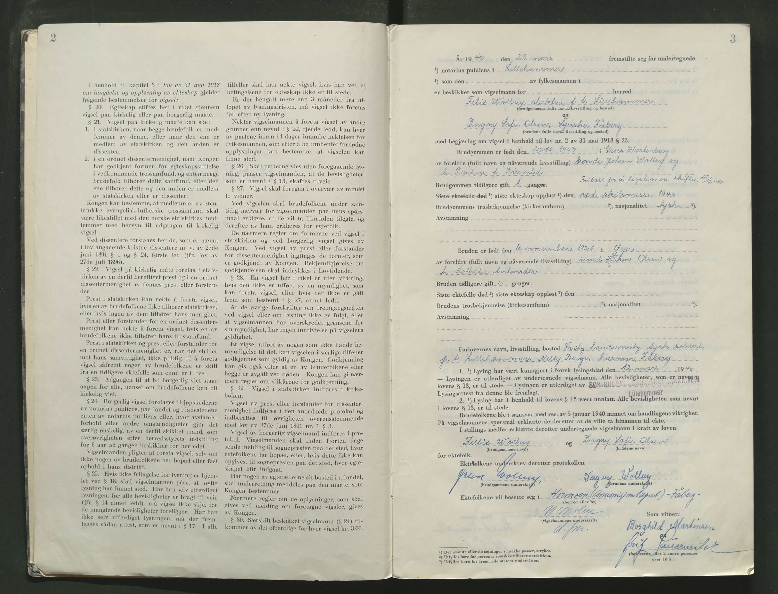 Sør-Gudbrandsdal tingrett, AV/SAH-TING-004/L/Lc/L0006: Vigselsprotokoll, 1946-1954, p. 2-3